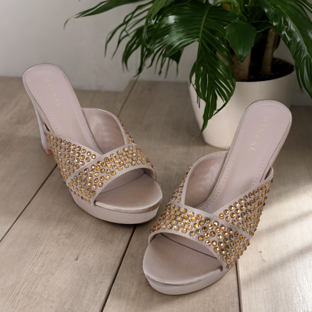 Mynaal Women's platform sandal with crystals-8TV1-240-Beige