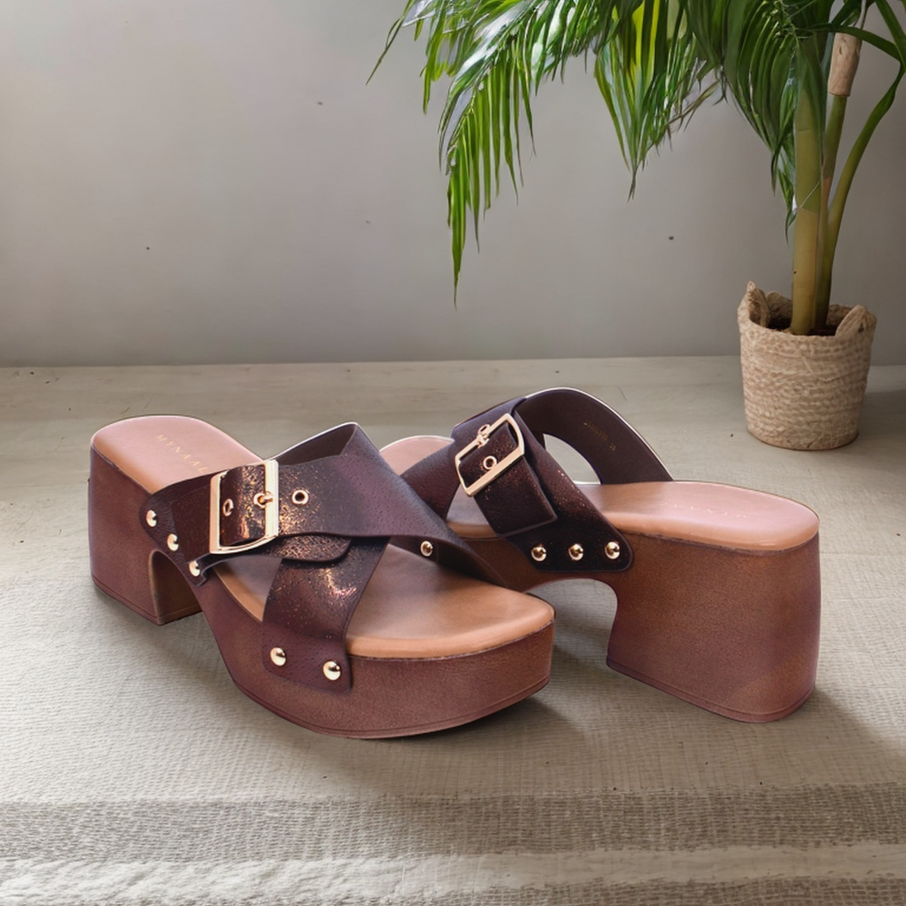 Mynaal Women's block heel sandal-23ASL933-Bronze