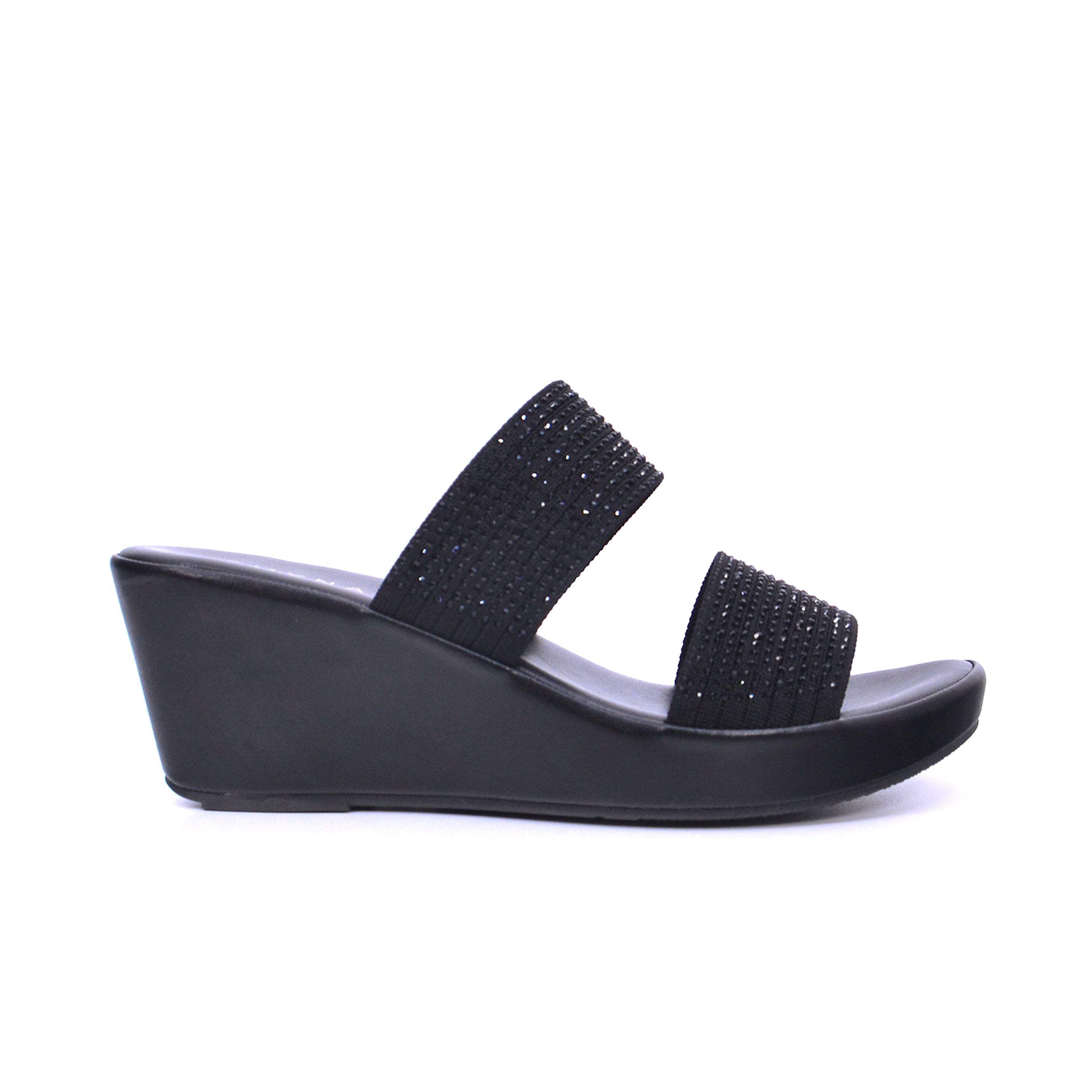 Mynaal Women's wedge sandal with embellished straps-414RC012-Black