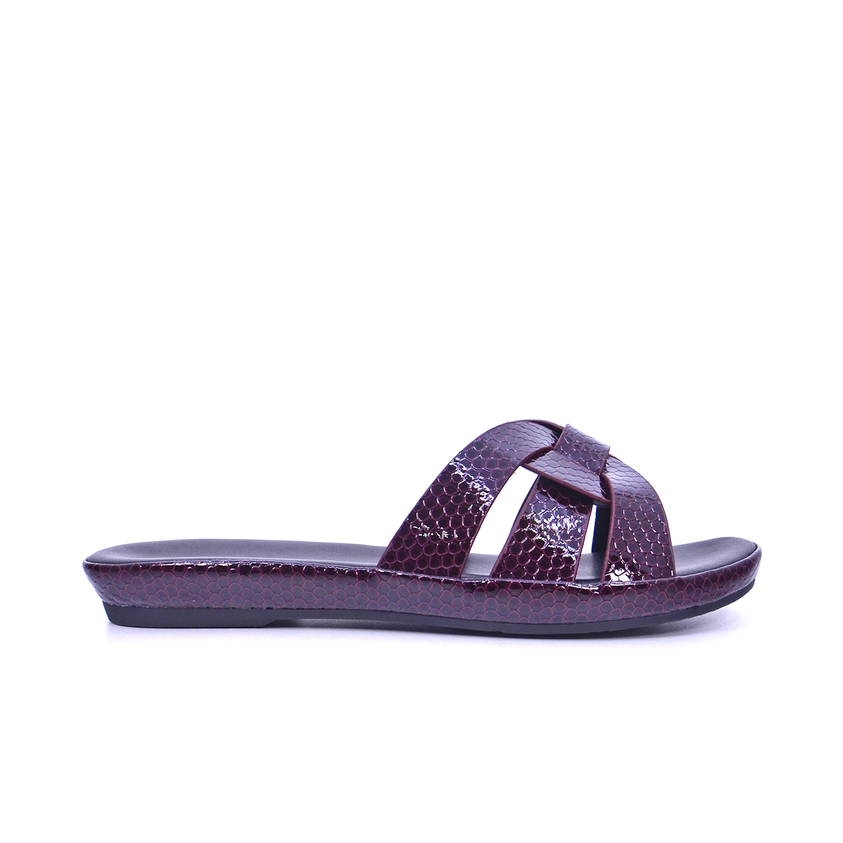 Mynaal Women's flat sandal with textured straps-414ZD671-Maroon