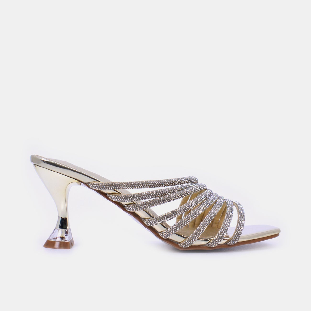 Mynaal Women's sandal with embellished spool heels-15C8618-1182-Gold