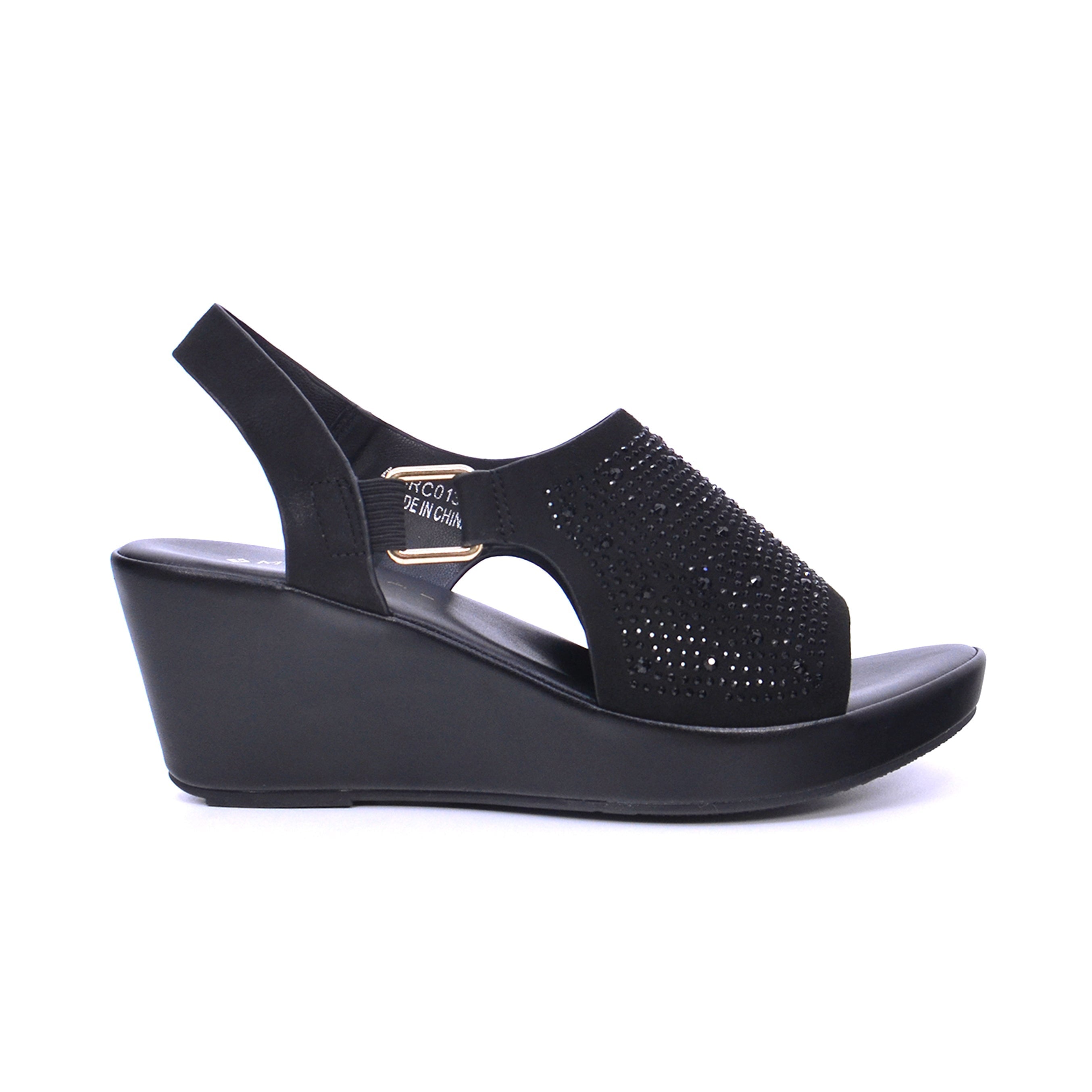 Mynaal Women's wedge sandal with embellished straps-414RC013-Black