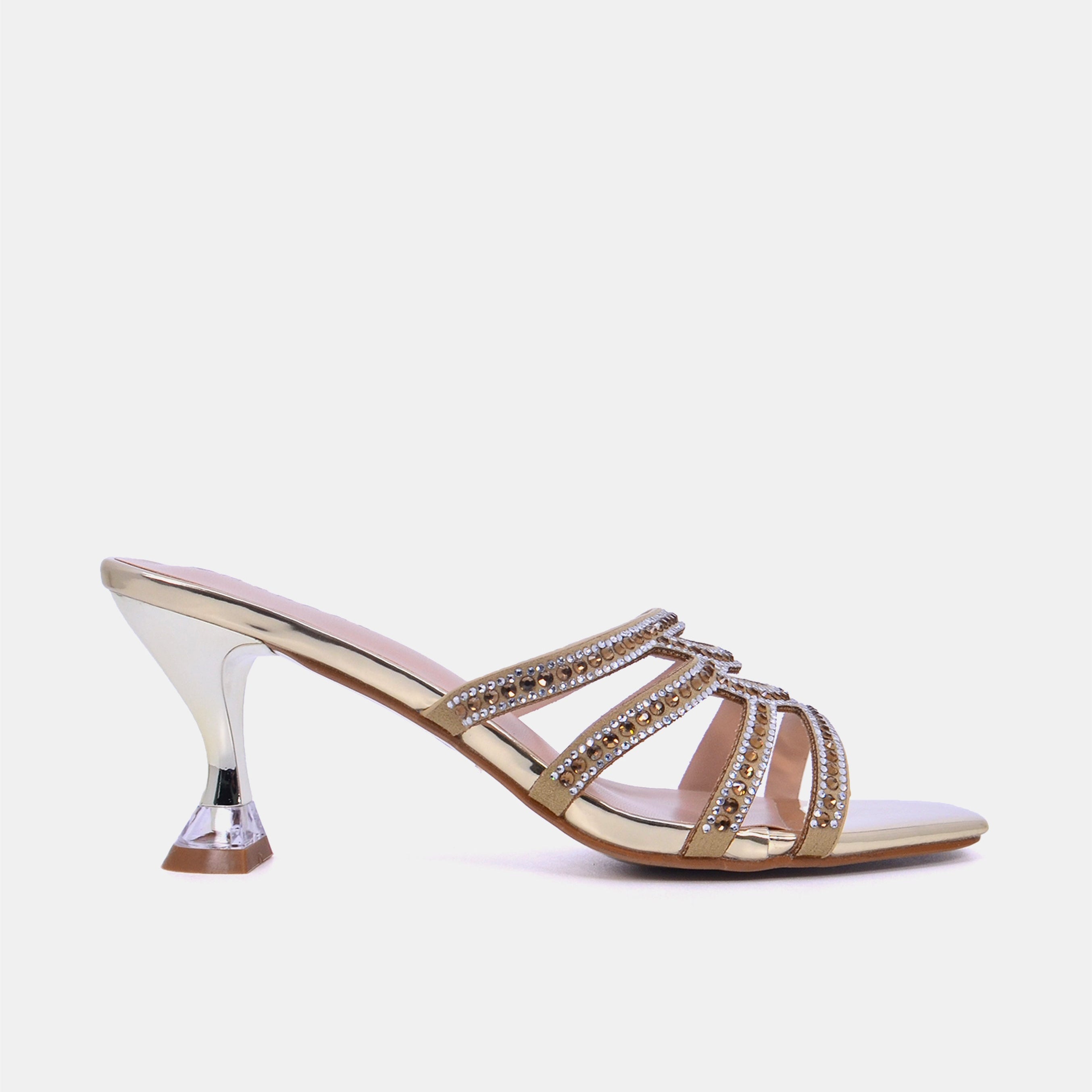 Mynaal Women's sandal with crystal-detailed spool heels-15C8618-624-Gold