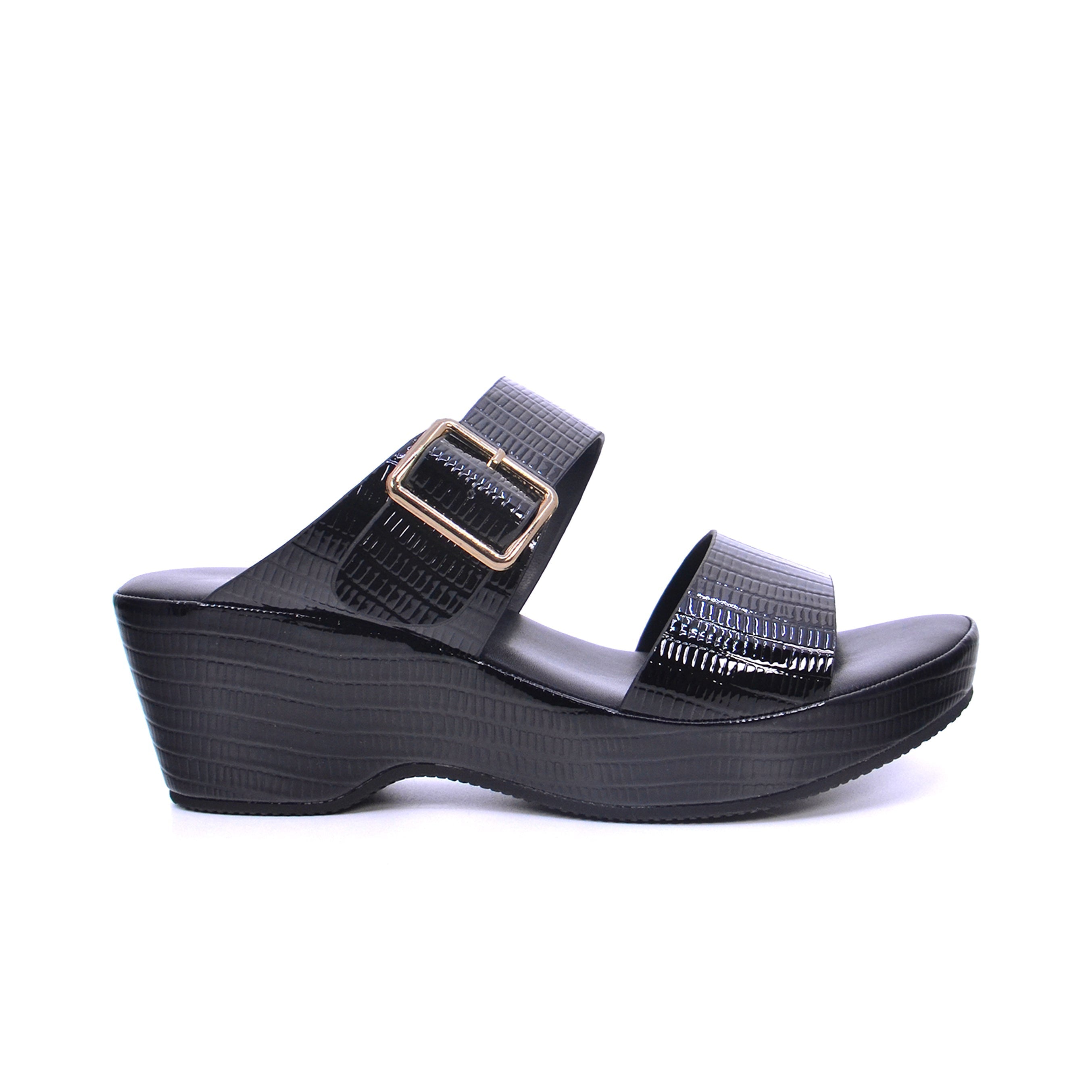 Mynaal Women's slip-on sandal with buckle strap-414ZD19P-Black
