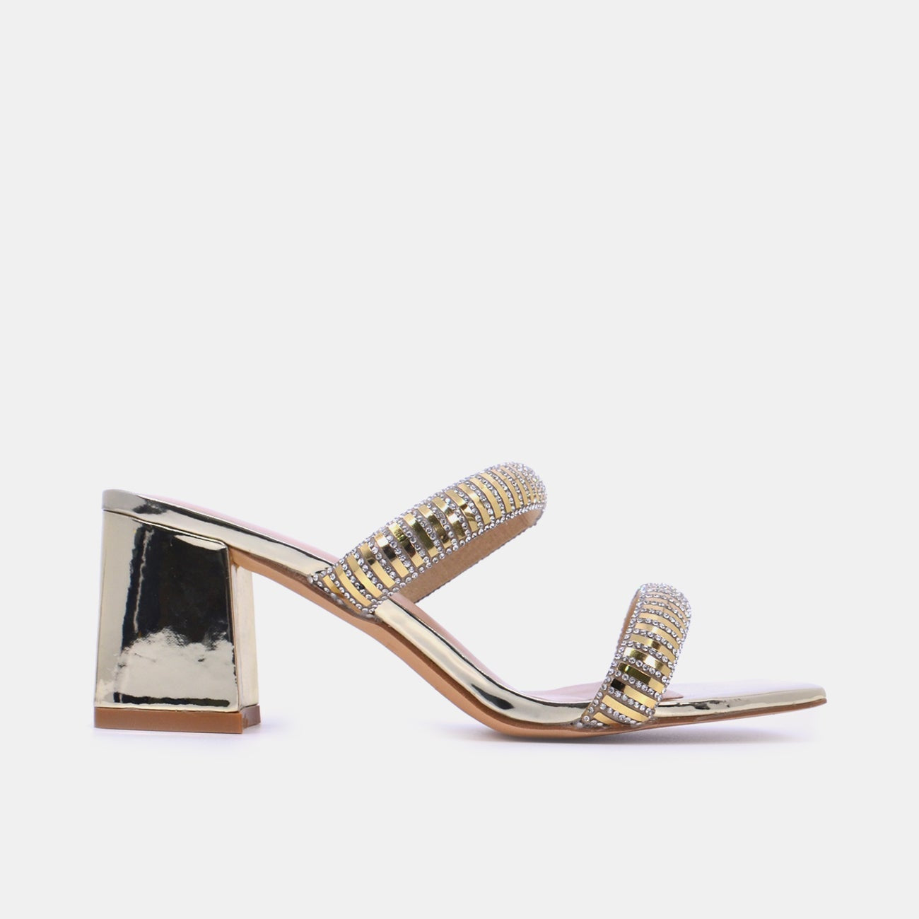 Mynaal Women's block-heel embellishment sandal-3U888-6-Gold