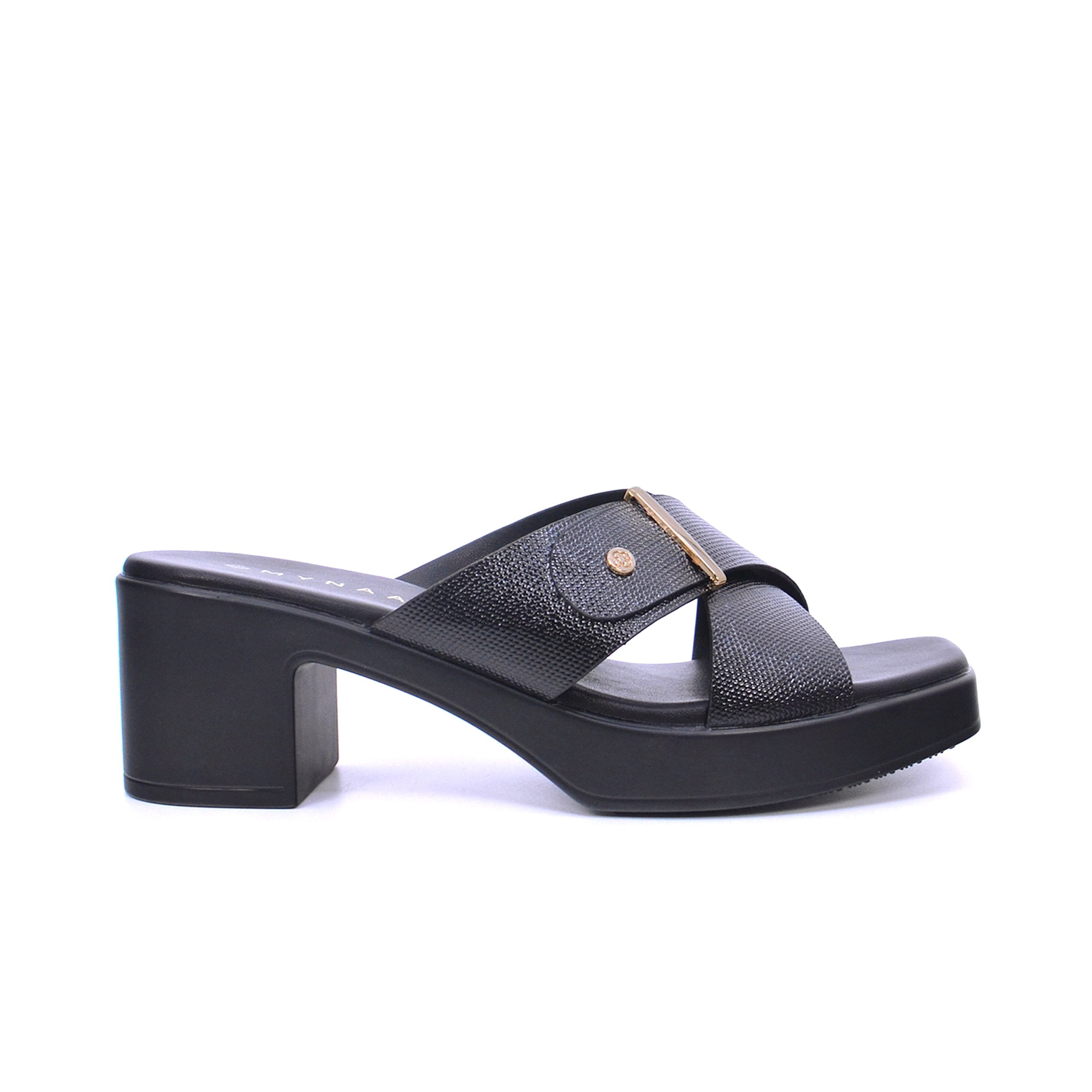 Mynaal Women's block-heel sandal with buckle-414RJ60J-Black