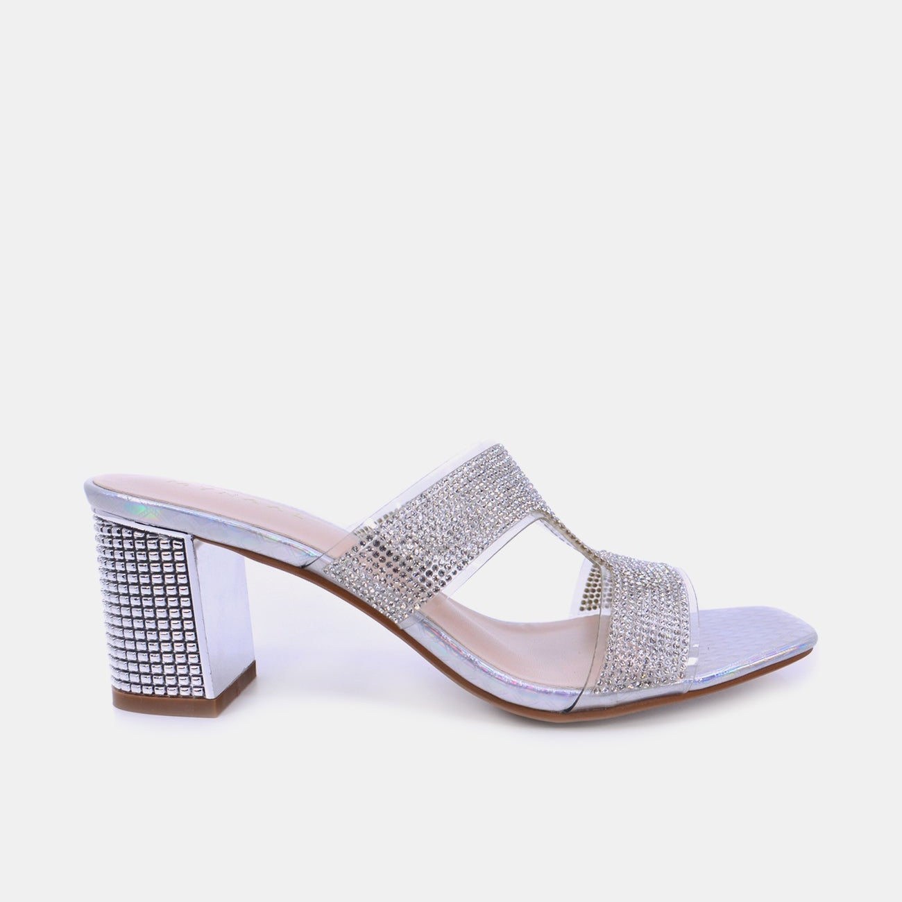 Mynaal Women's sandal with embellished block heels-15C1596-10-Silver