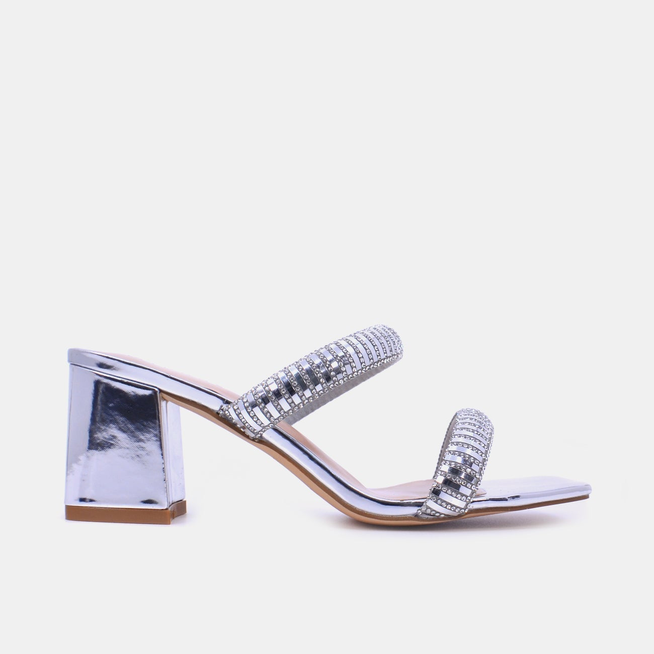 Mynaal Women's block-heel embellishment sandal-3U888-6-Silver