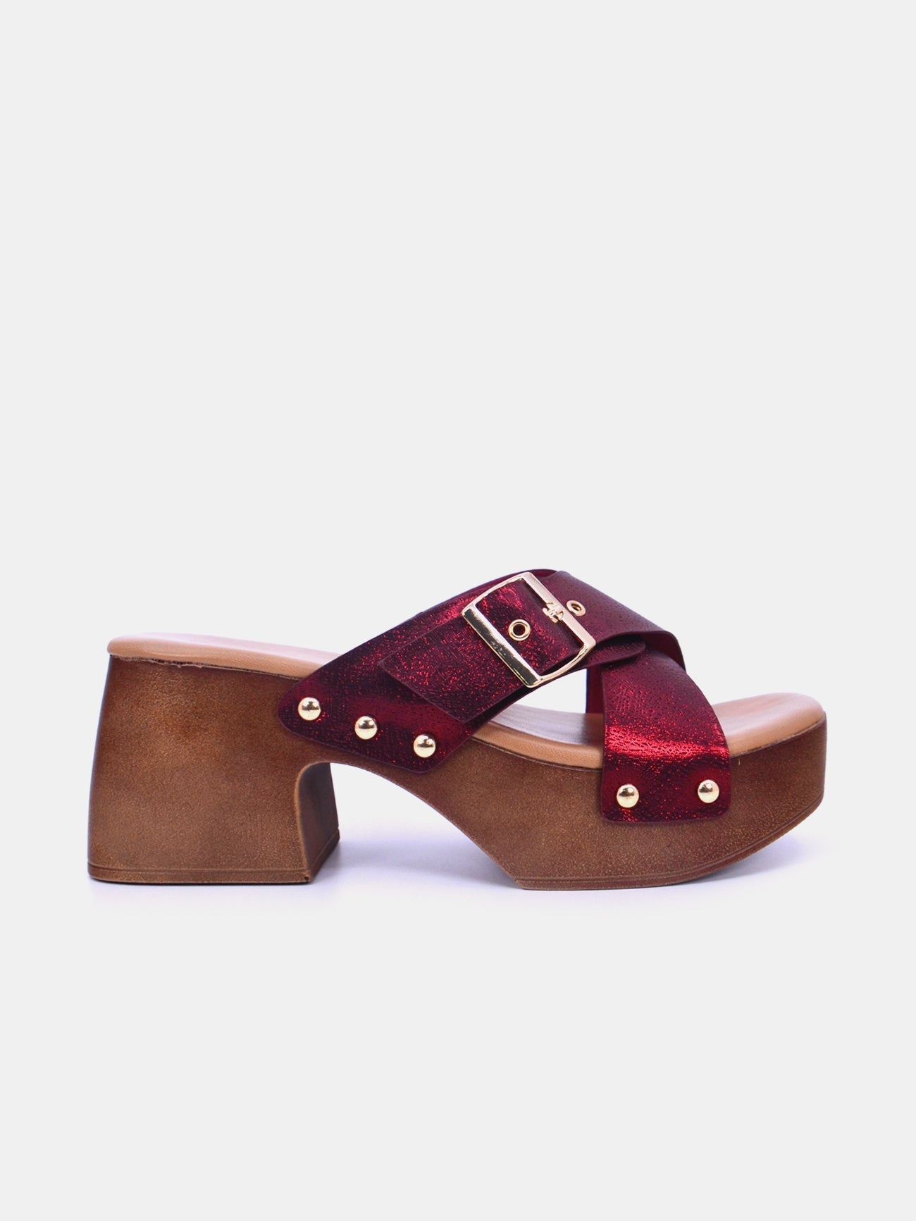 Mynaal Women's block heel sandal-23ASL933-Maroon