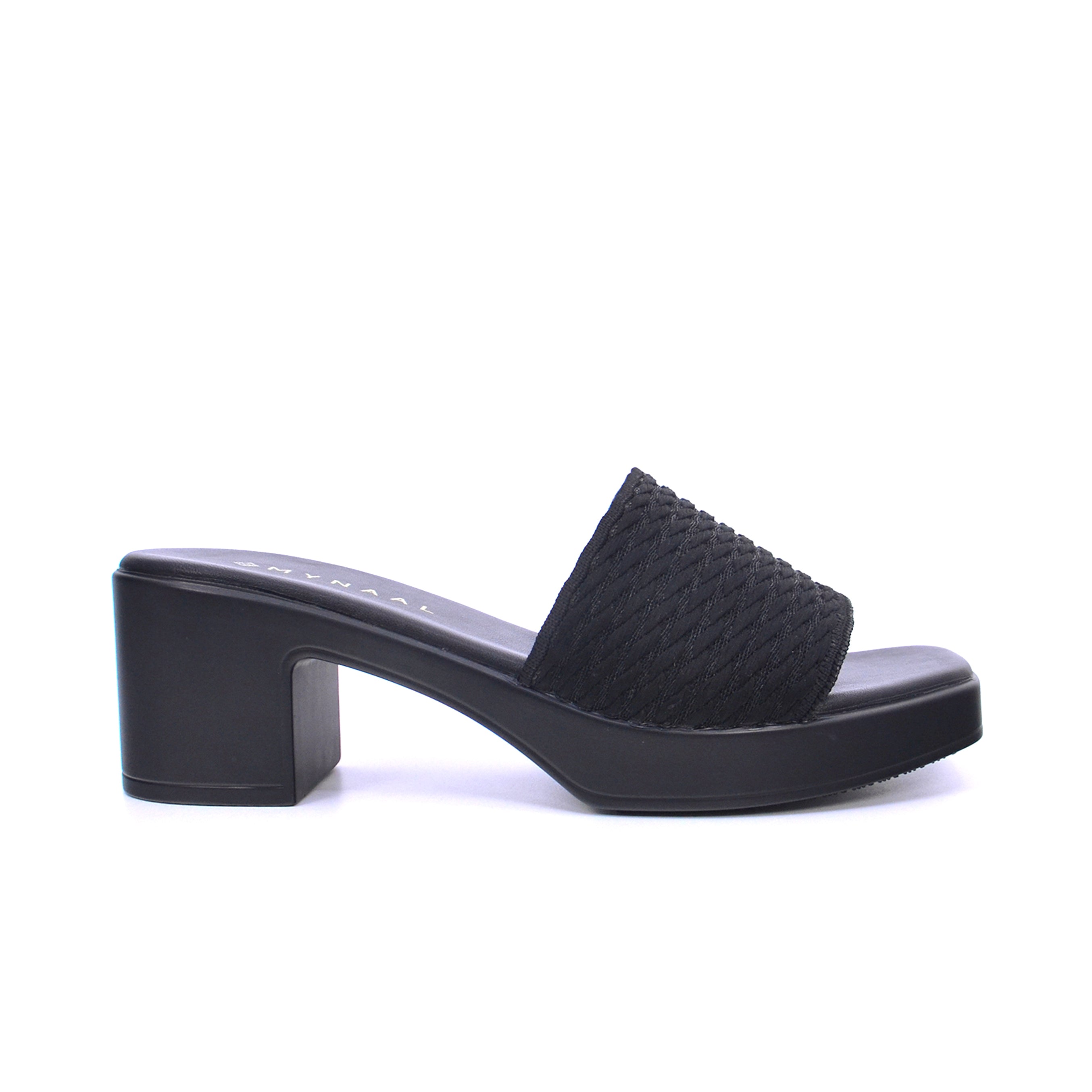 Mynaal Women's block-heel sandal with textured strap-414RJ607-Black