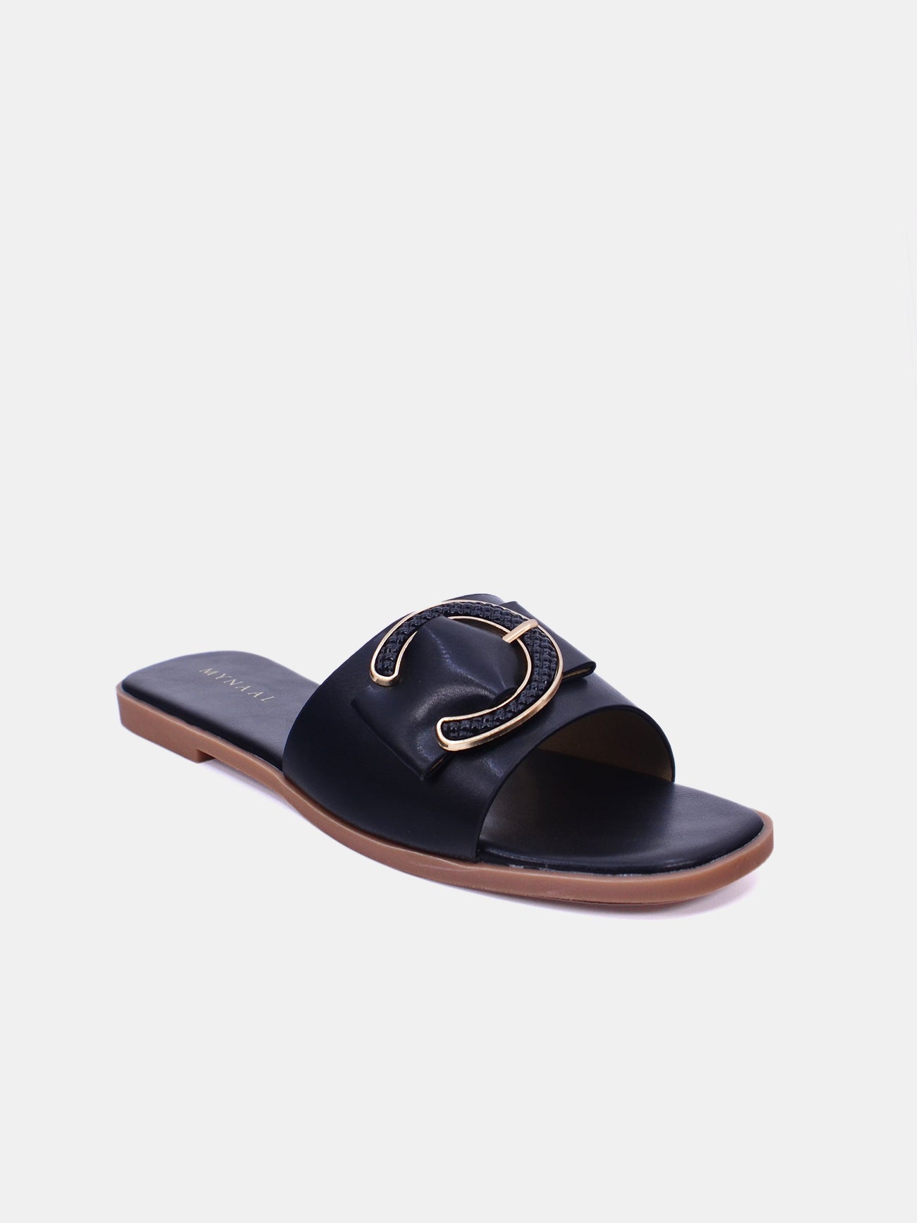 Mynaal Women's flat buckle sandal-3U888-6-Black