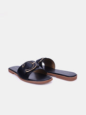 Mynaal Women's flat buckle sandal-3U888-6-Black