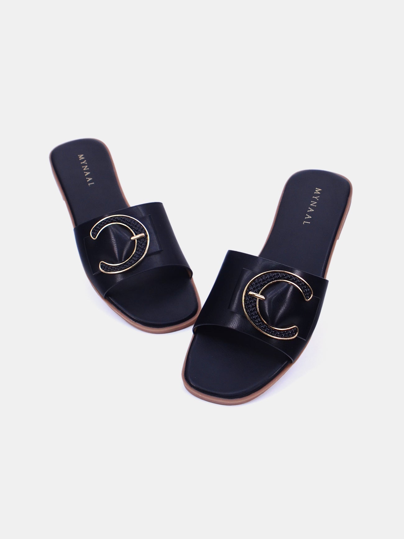Mynaal Women's flat buckle sandal-3U888-6-Black