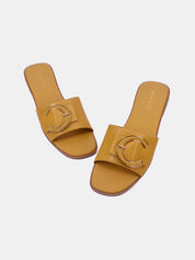 Mynaal Women's flat buckle sandal-3U888-6-Yellow