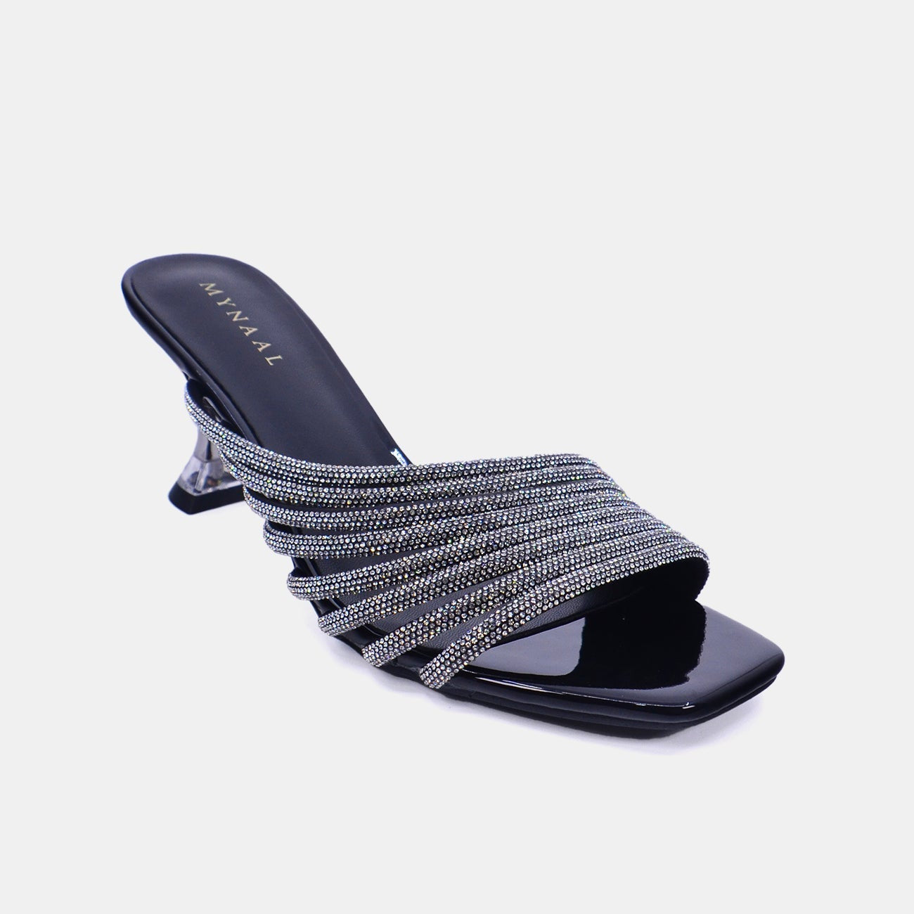 Mynaal Women's sandal with embellished spool heels-15C8618-1182-Black