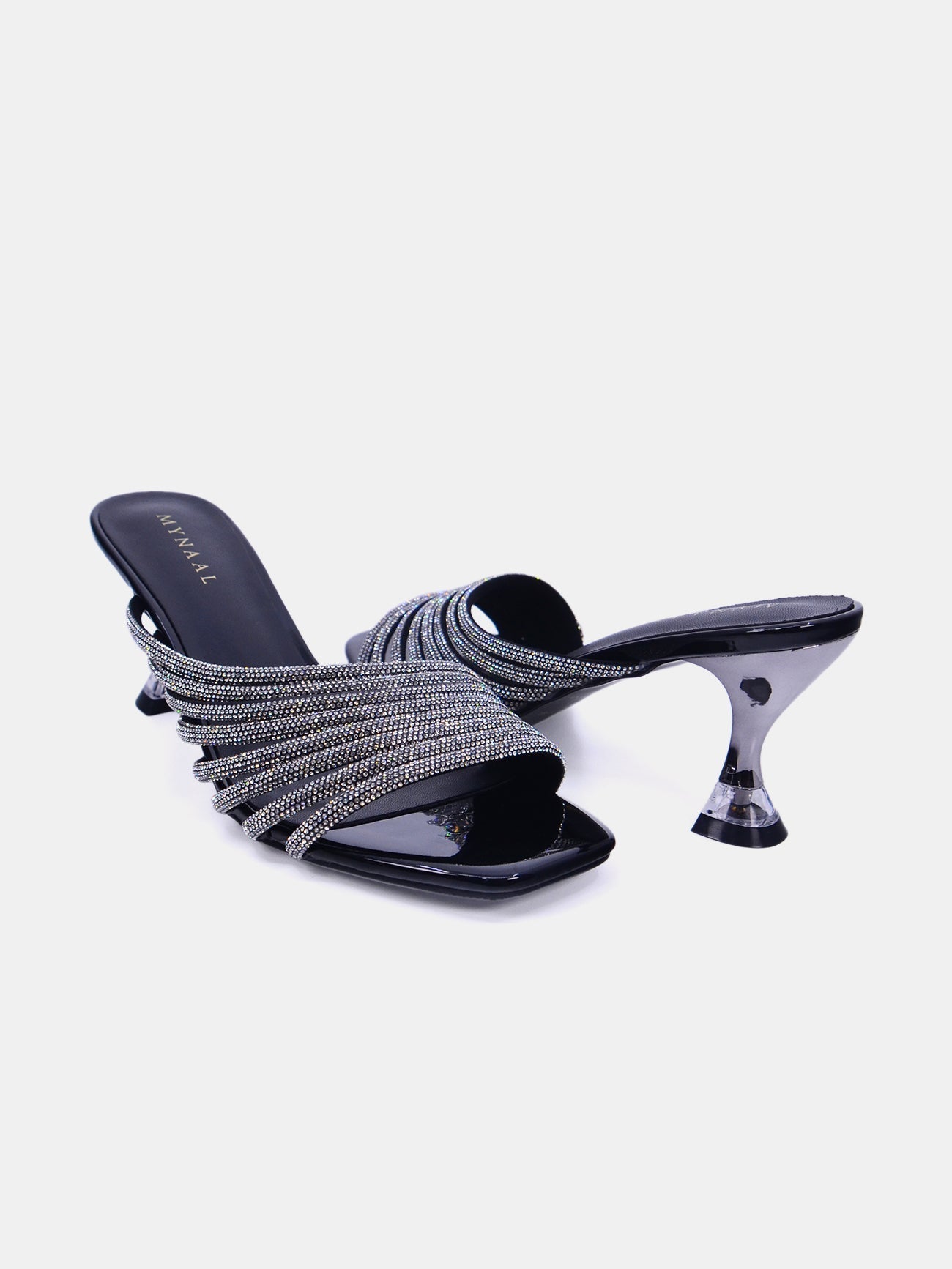 Mynaal Women's sandal with embellished spool heels-15C8618-1182-Black