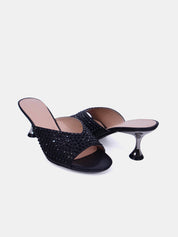 Mynaal Women's sandal with crystal-embellished spool heels-10G676-75-Black