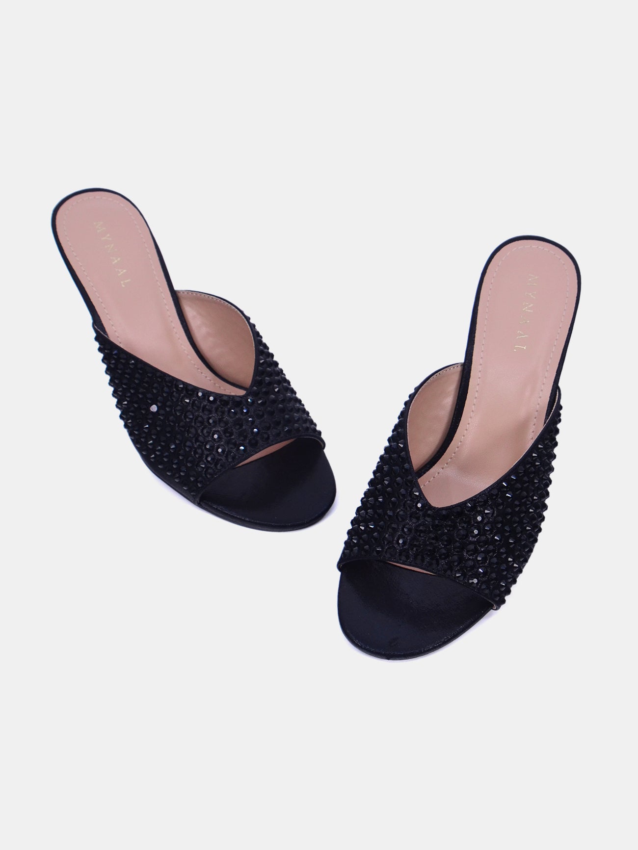 Mynaal Women's sandal with crystal-embellished spool heels-10G676-75-Black