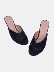 Mynaal Women's sandal with crystal-embellished spool heels-10G676-75-Black