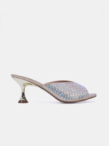 Women's sandal with crystal-embellished spool heels - 10G676-75