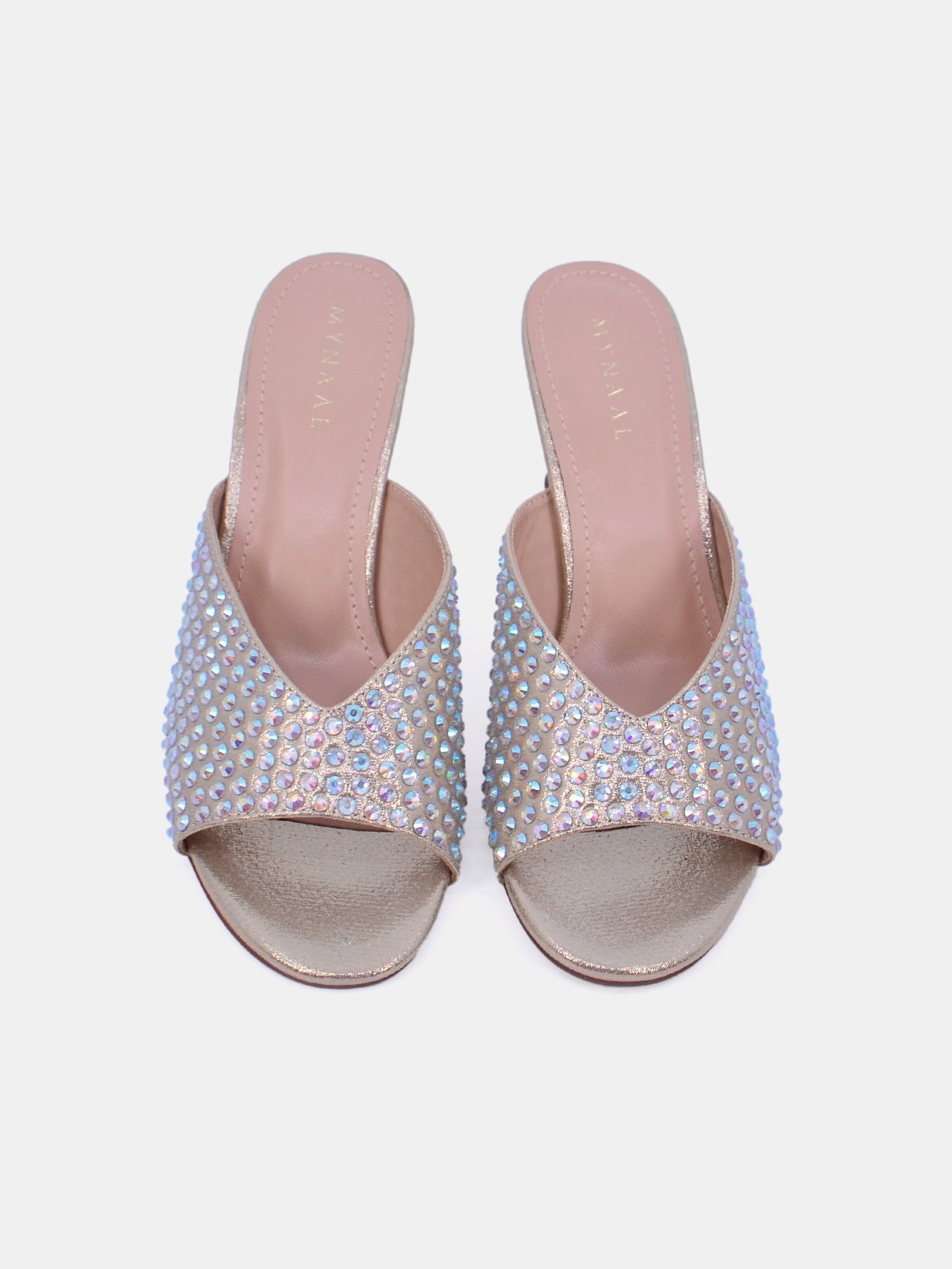 Mynaal Women's sandal with crystal-embellished spool heels-10G676-75-Gold