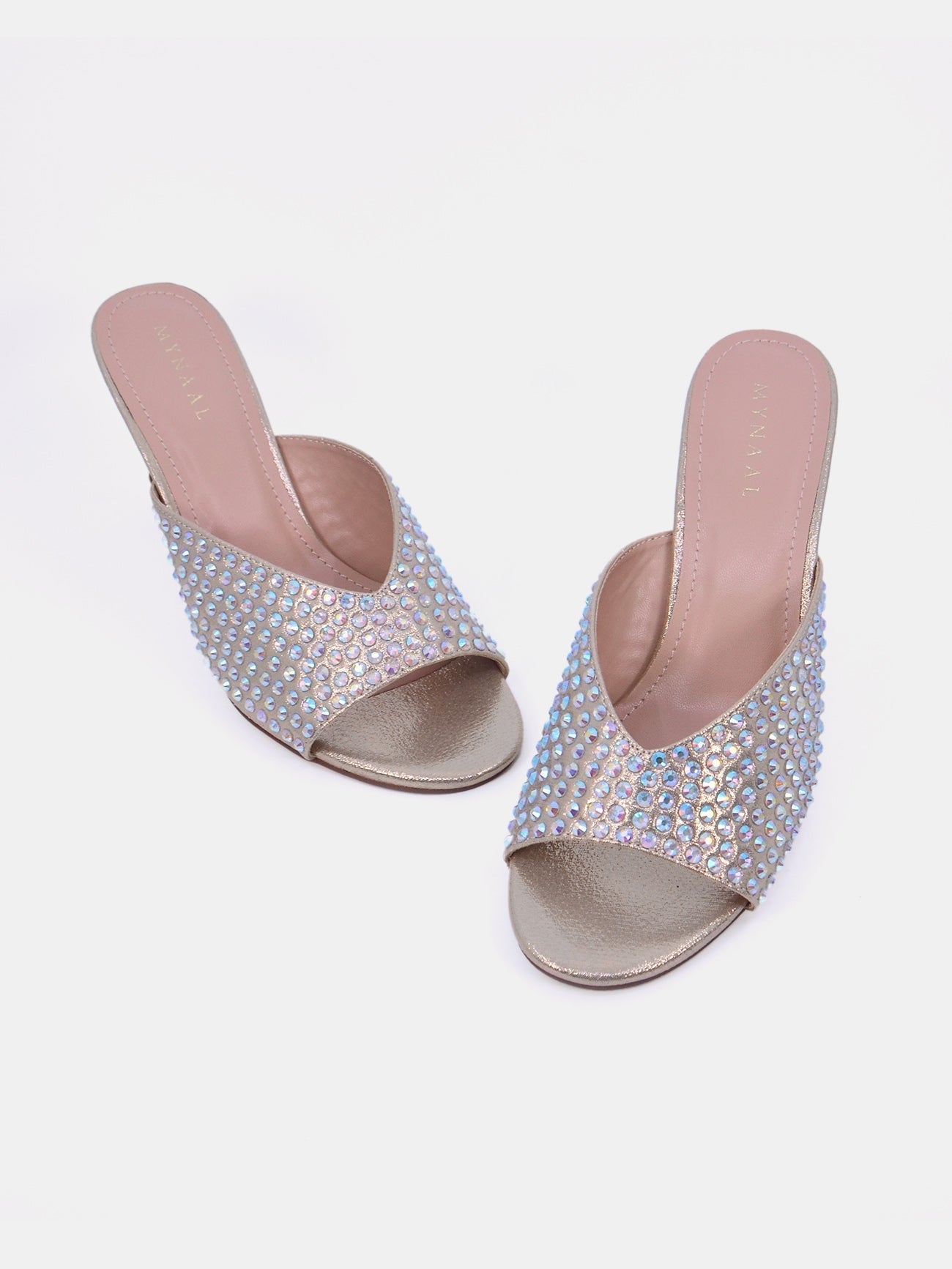 Mynaal Women's sandal with crystal-embellished spool heels-10G676-75-Gold