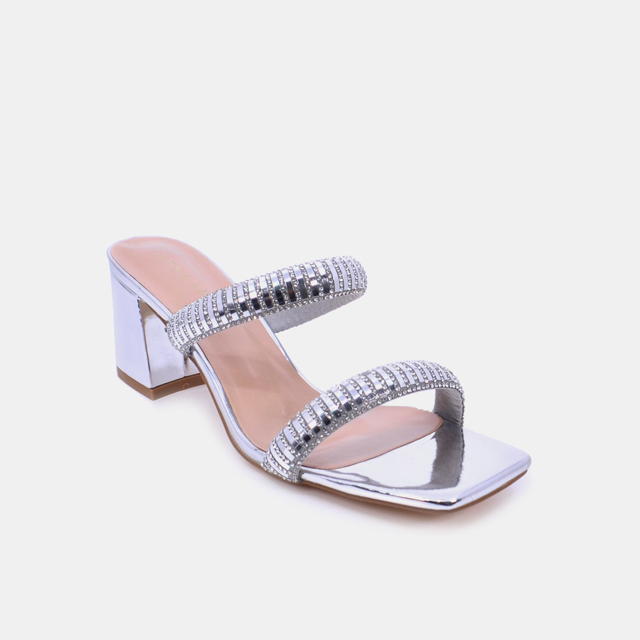 Mynaal Women's block-heel embellishment sandal-3U888-6-Silver