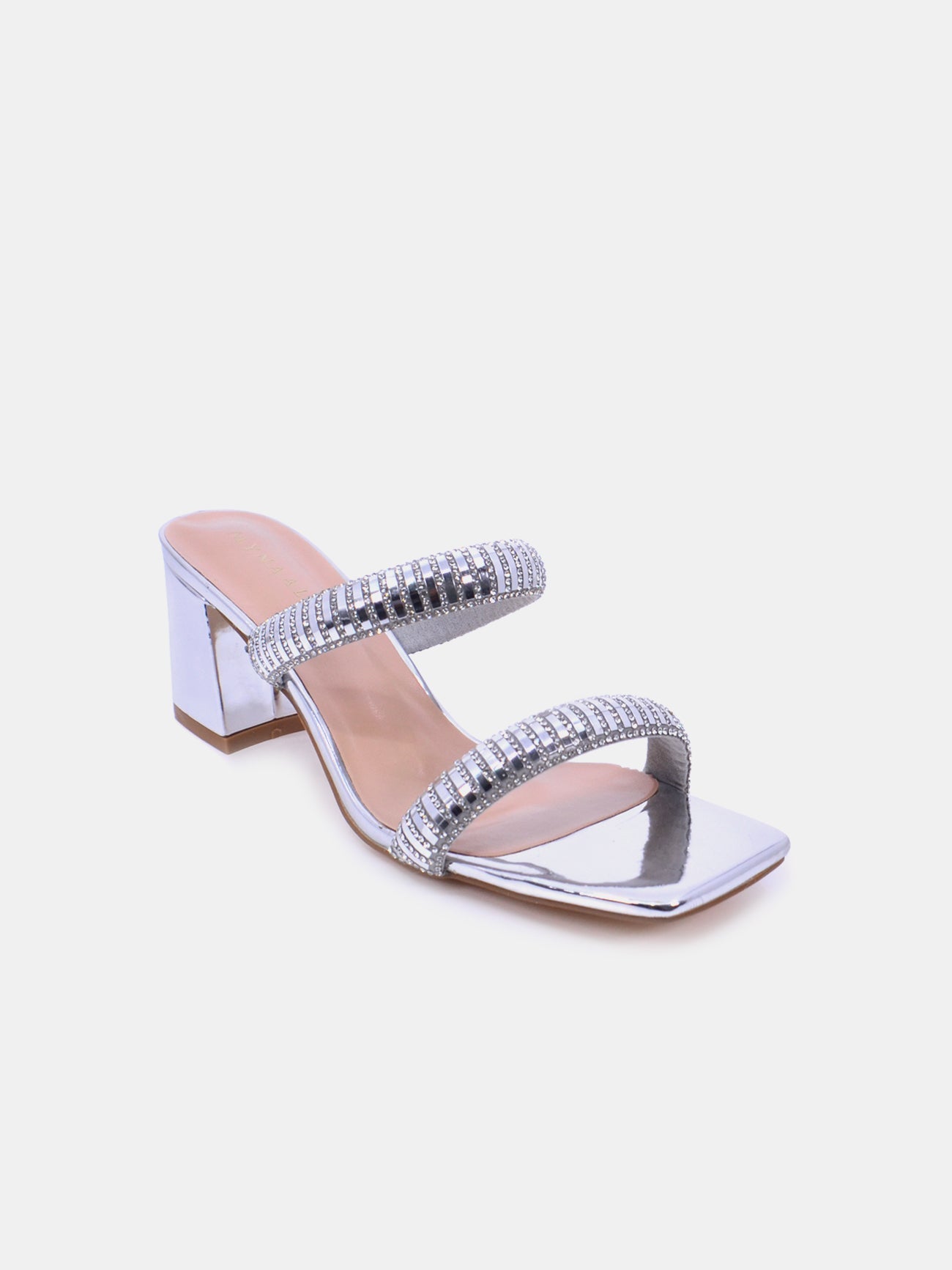 Mynaal Women's block-heel embellishment sandal-3U888-6-Silver