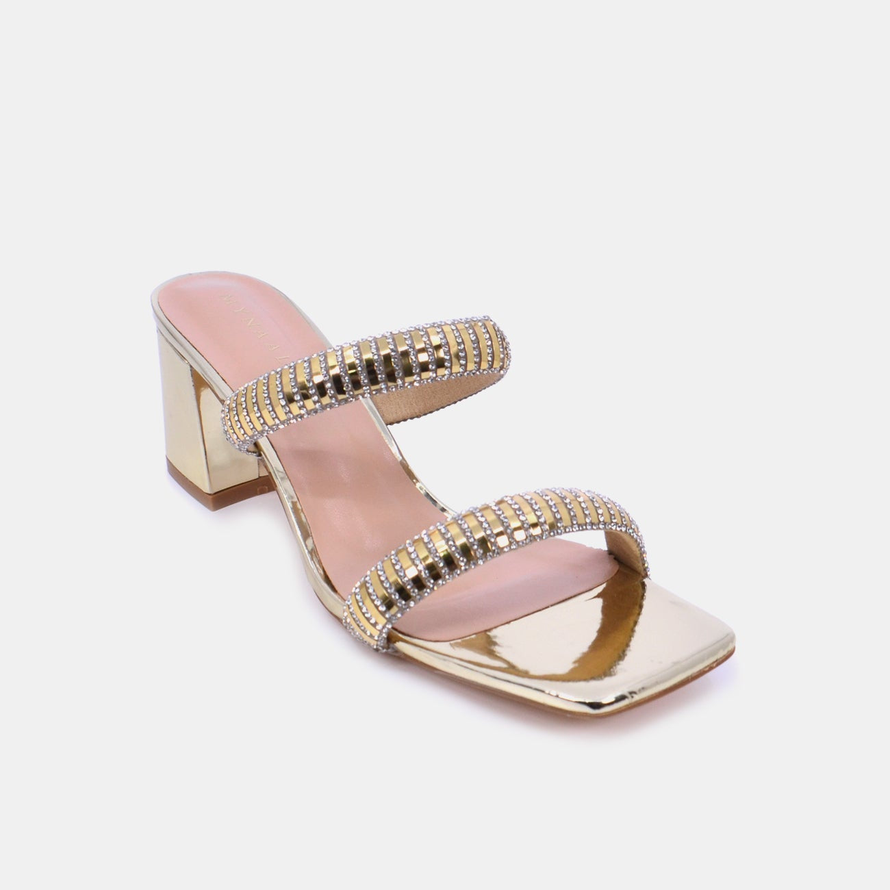 Mynaal Women's block-heel embellishment sandal-3U888-6-Gold