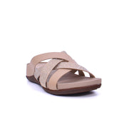 Mynaal Women's slip-on sandal with embellished crisscross straps-414RJ27Z-Beige