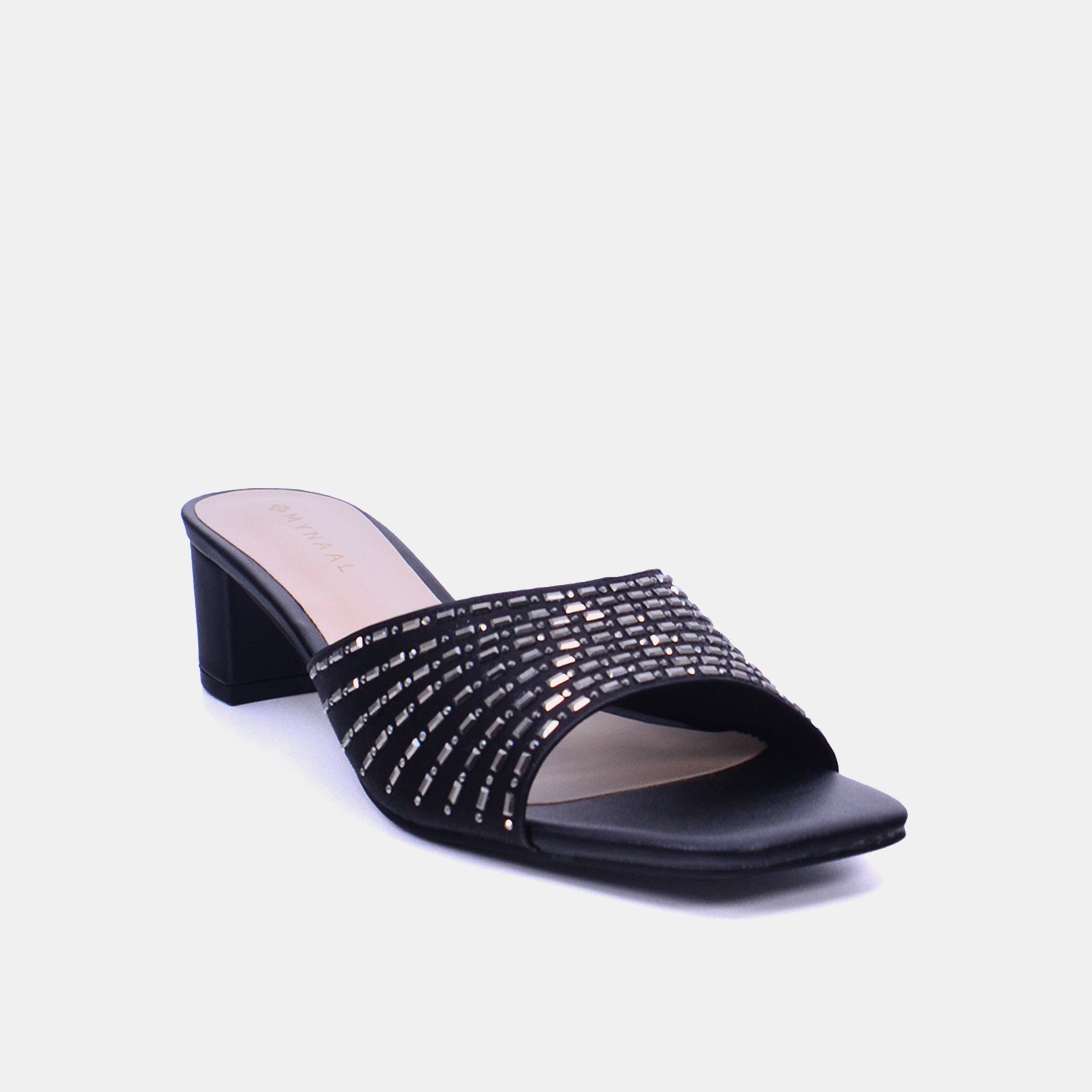 Mynaal Women's mid-heel sandal with embellishment-214RJ533-Black