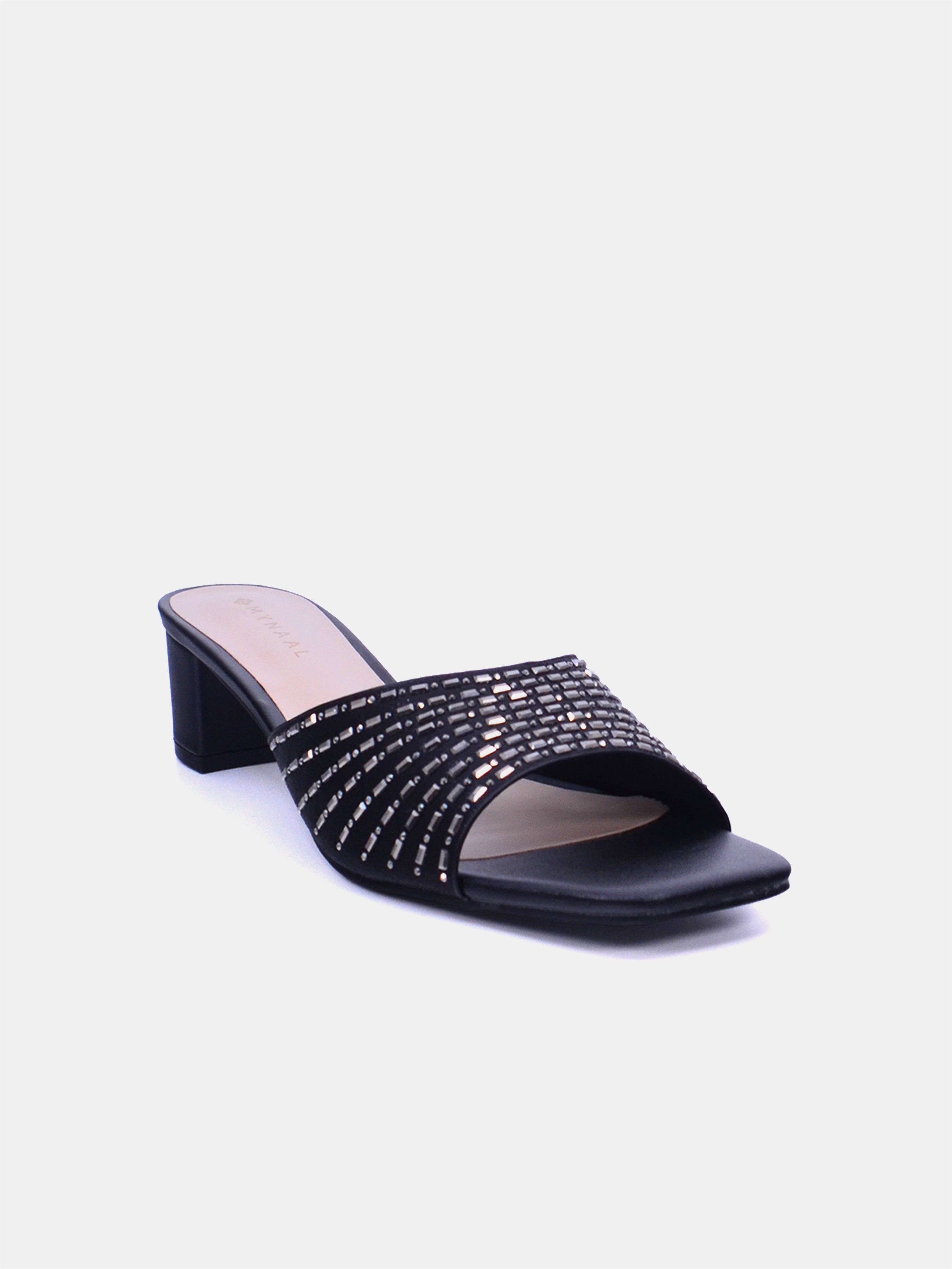 Mynaal Women's mid-heel sandal with embellishment-214RJ533-Black