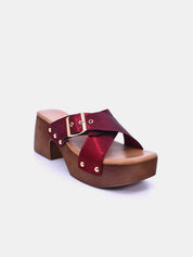 Mynaal Women's block heel sandal-23ASL933-Maroon