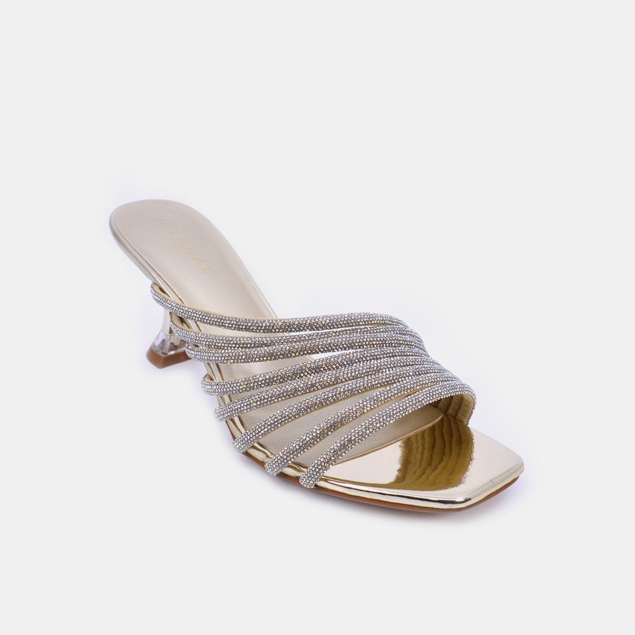 Mynaal Women's sandal with embellished spool heels-15C8618-1182-Gold