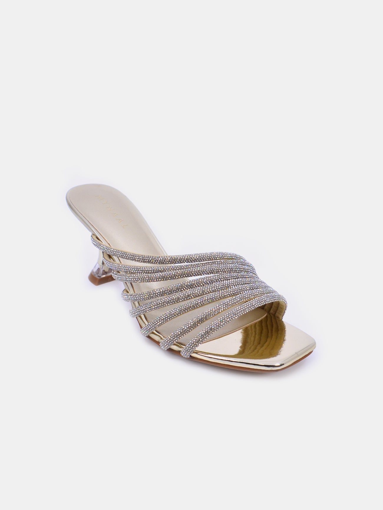 Mynaal Women's sandal with embellished spool heels-15C8618-1182-Gold