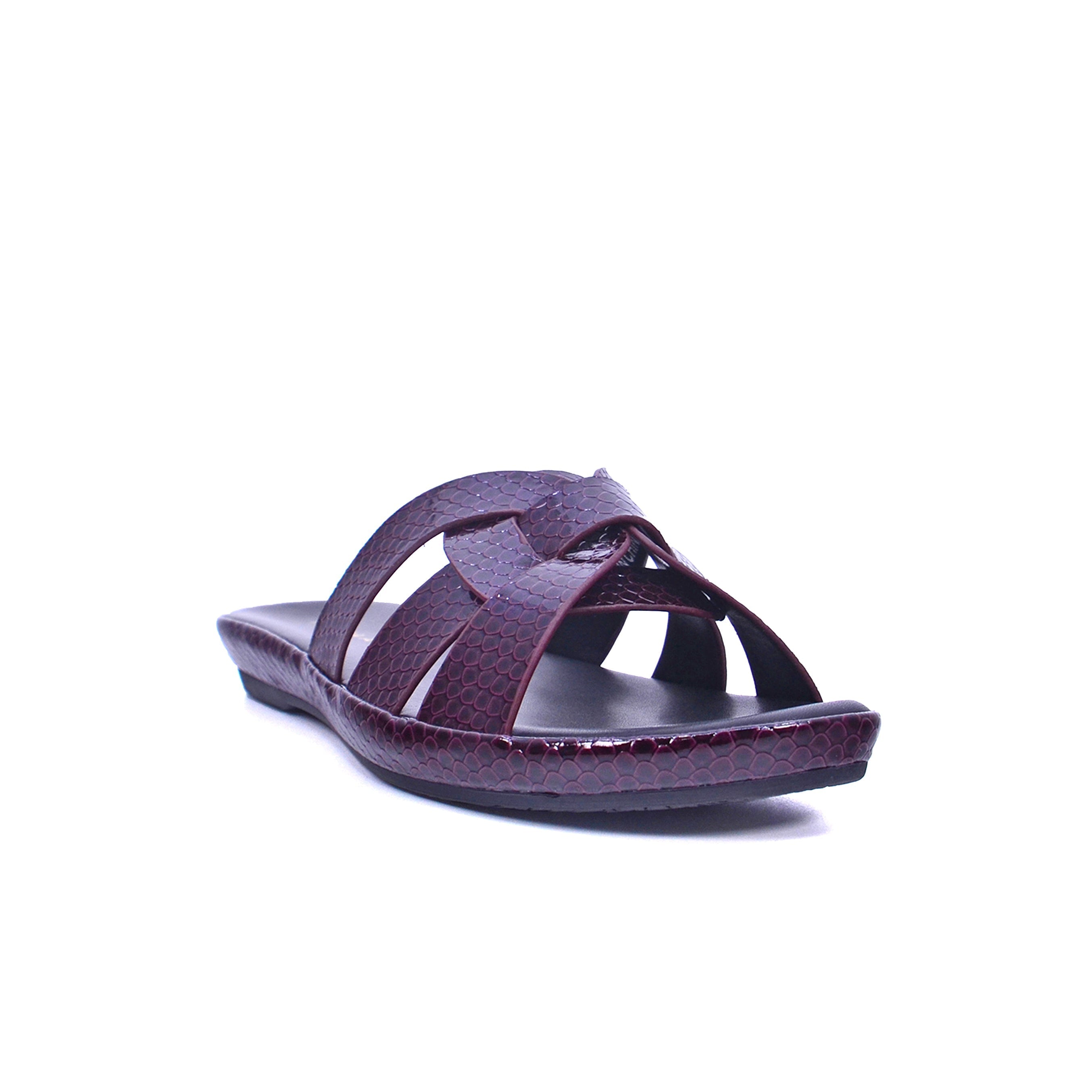 Mynaal Women's flat sandal with textured straps-414ZD671-Maroon