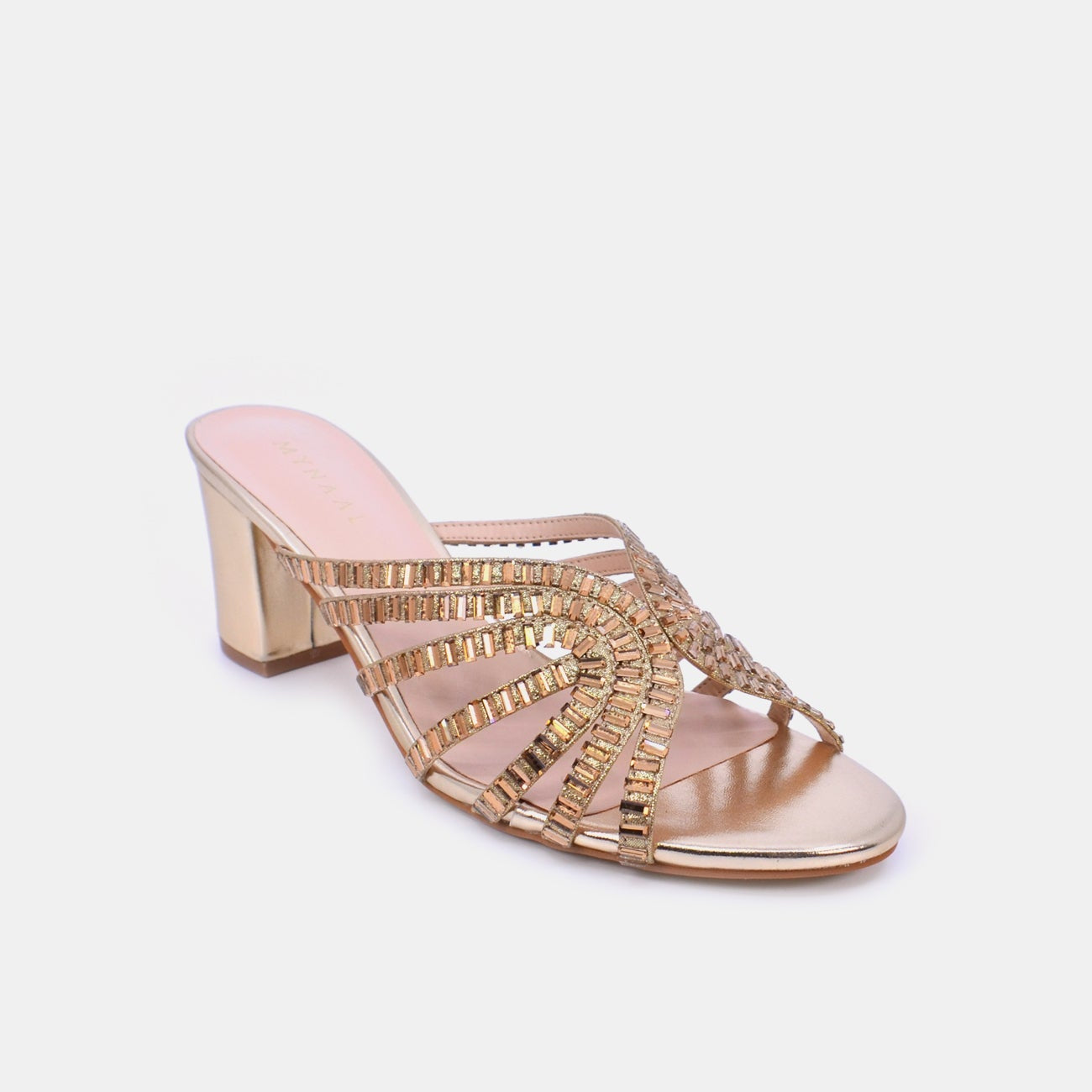 Mynaal Women's sandal with embellished block heels-2G5957-36-Gold