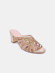 Mynaal Women's sandal with embellished block heels-2G5957-36-Gold