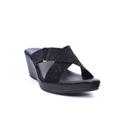 Mynaal Women's wedge sandal with embellished buckle straps-314ZD142-Black