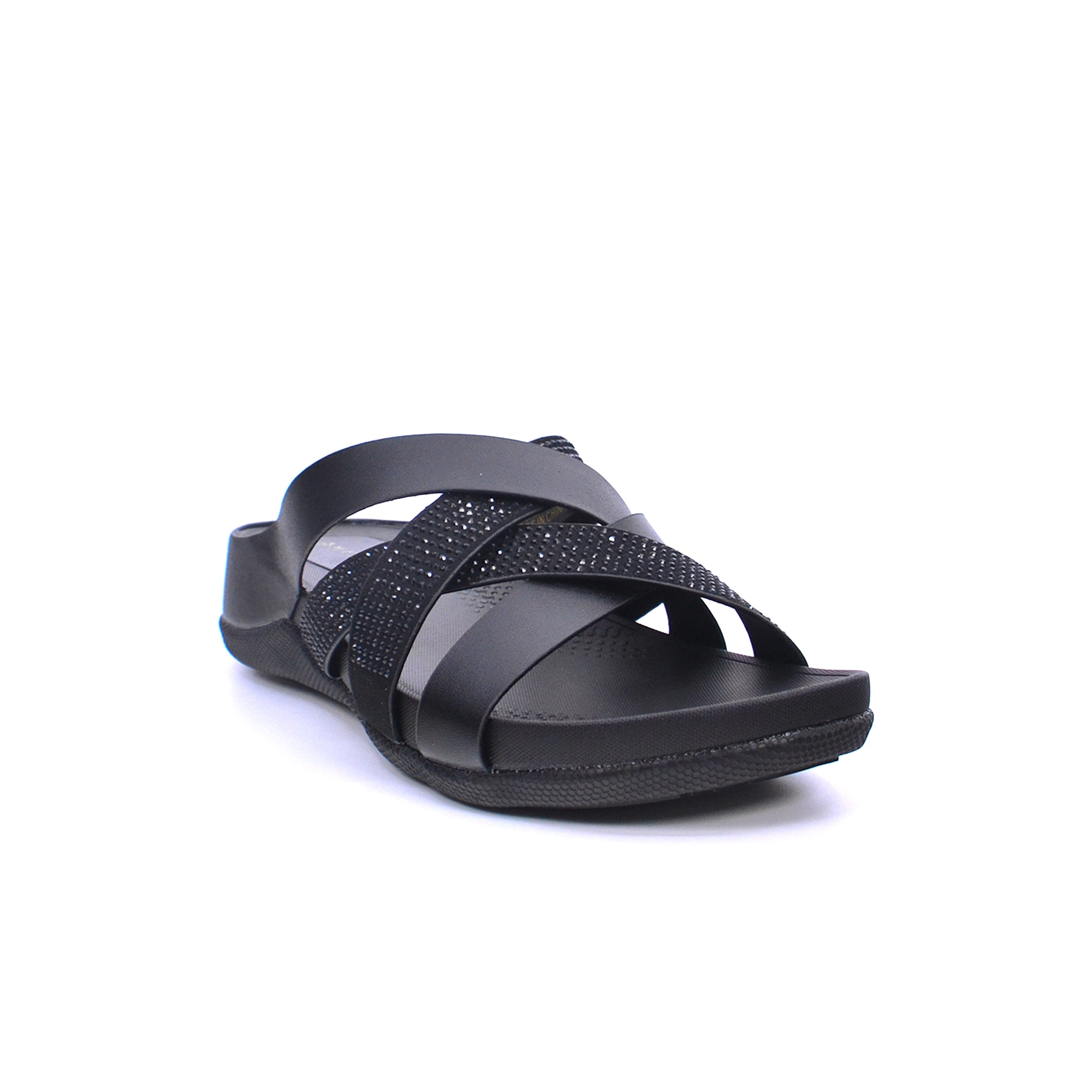 Mynaal Women's slip-on sandal with embellished crisscross straps-414RJ27Z-Black