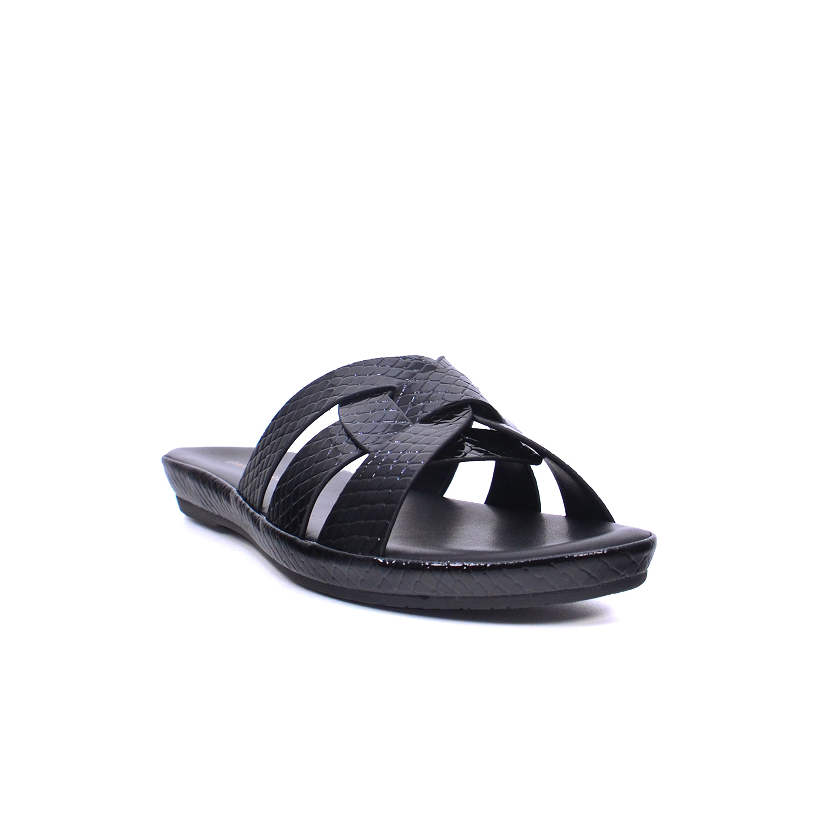 Mynaal Women's flat sandal with textured straps-414ZD671-Black