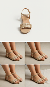 Suede Stiletto Sandal With Gold Accents