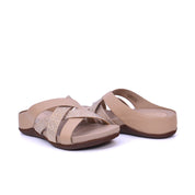 Mynaal Women's slip-on sandal with embellished crisscross straps-414RJ27Z-Beige