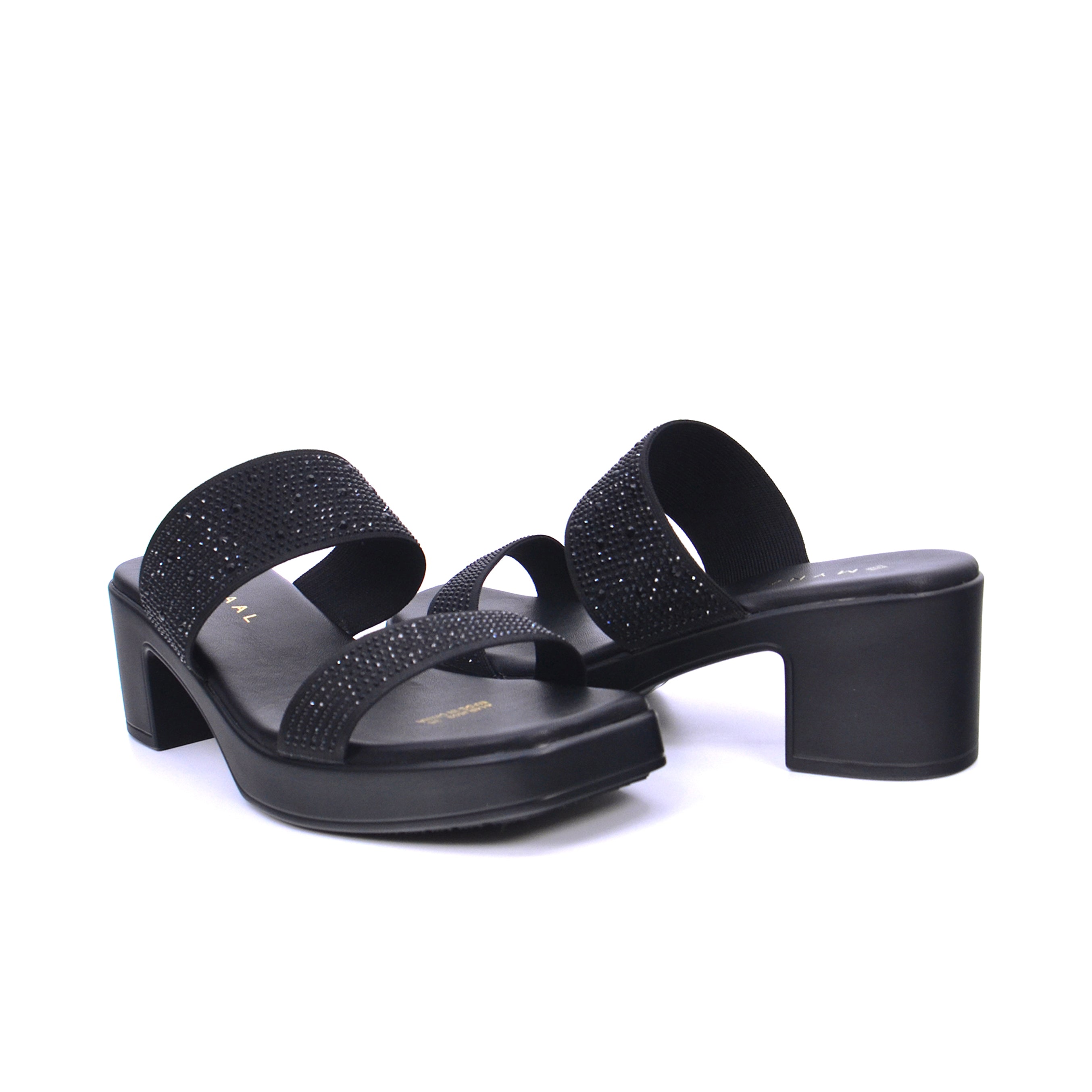 Mynaal Women's block-heel sandal with embellished straps-414RJ67B-Black