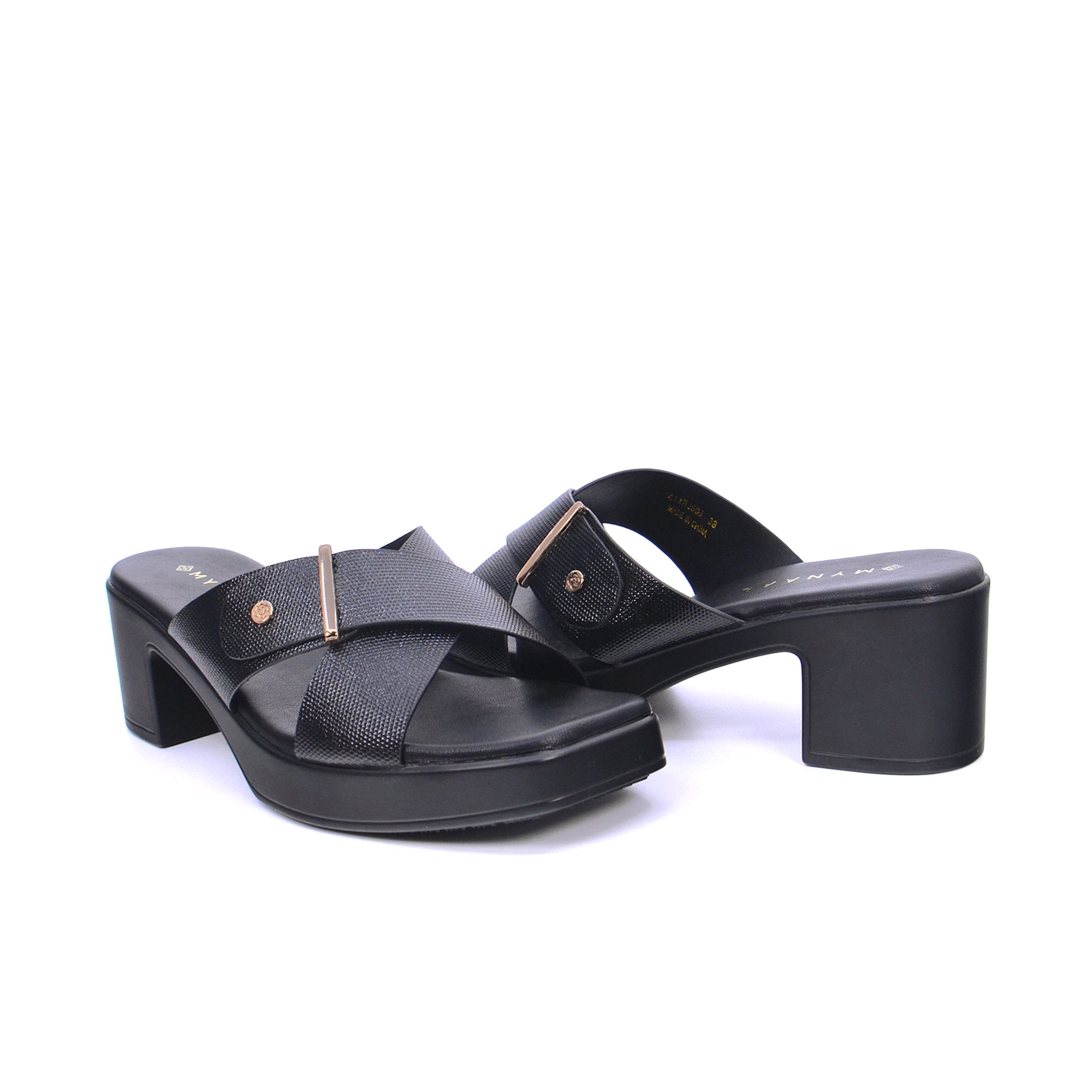 Mynaal Women's block-heel sandal with buckle-414RJ60J-Black