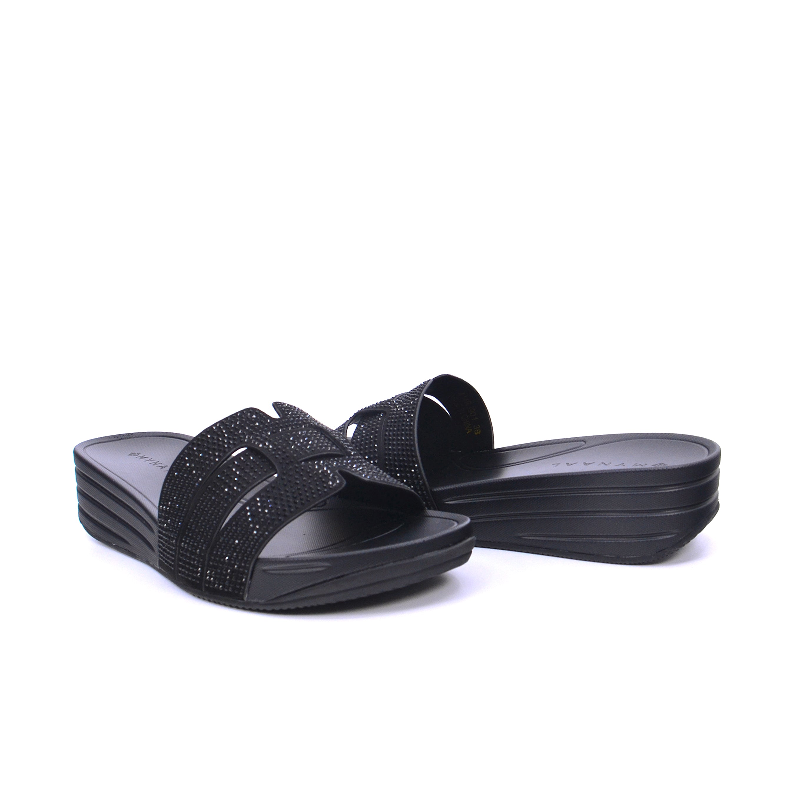 Mynaal Women's slide sandal with cutout straps-414RJ901-Black