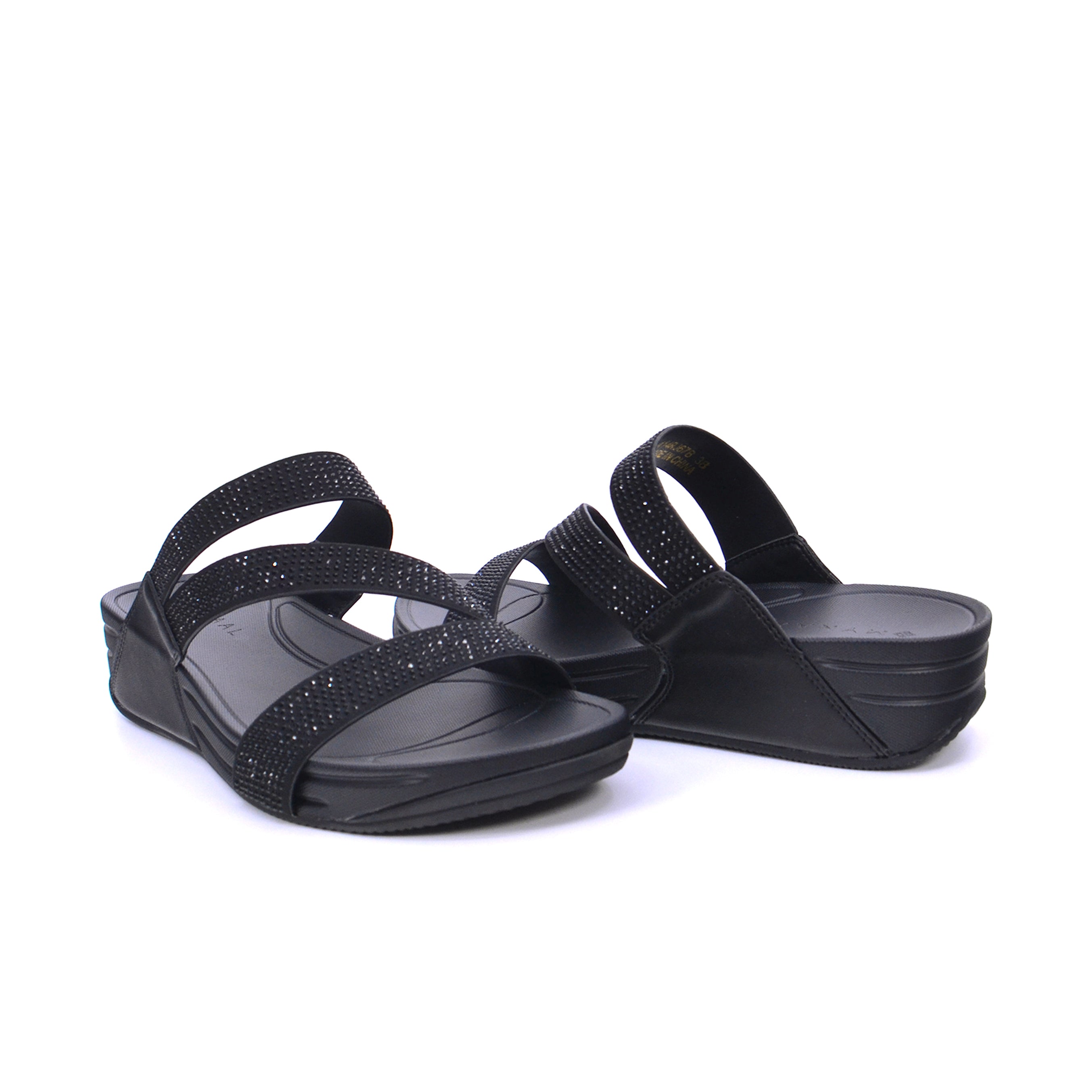 Mynaal Women's block-heel sandal with embellished straps-414RJ67B-Black