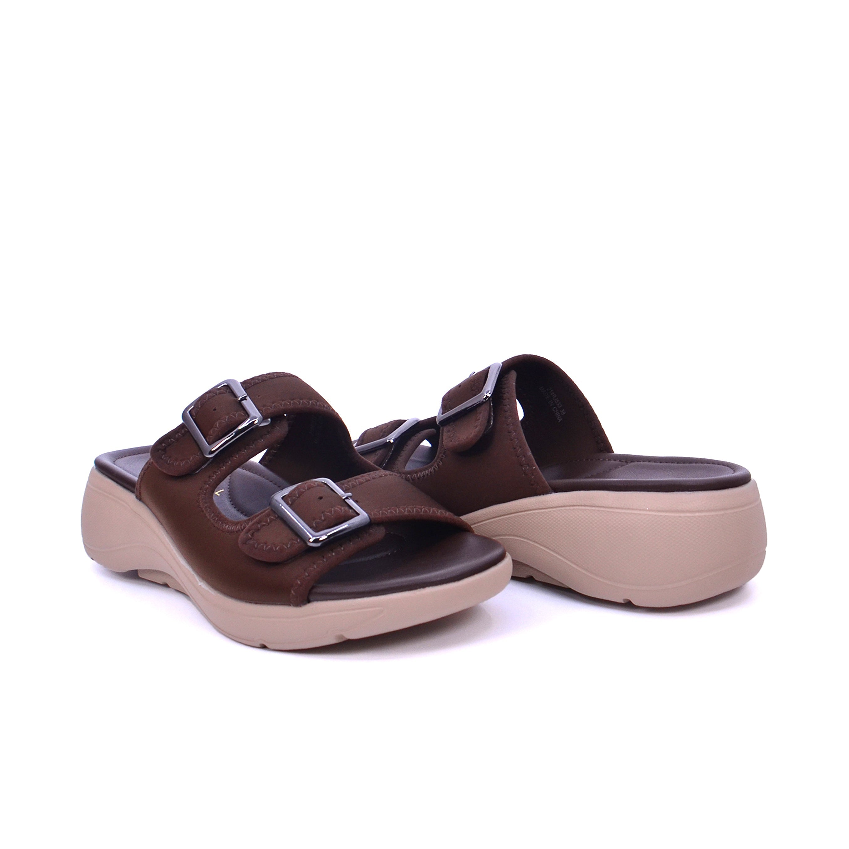 Mynaal Women's slide sandal with buckles-214RJ533-Dark-Brown