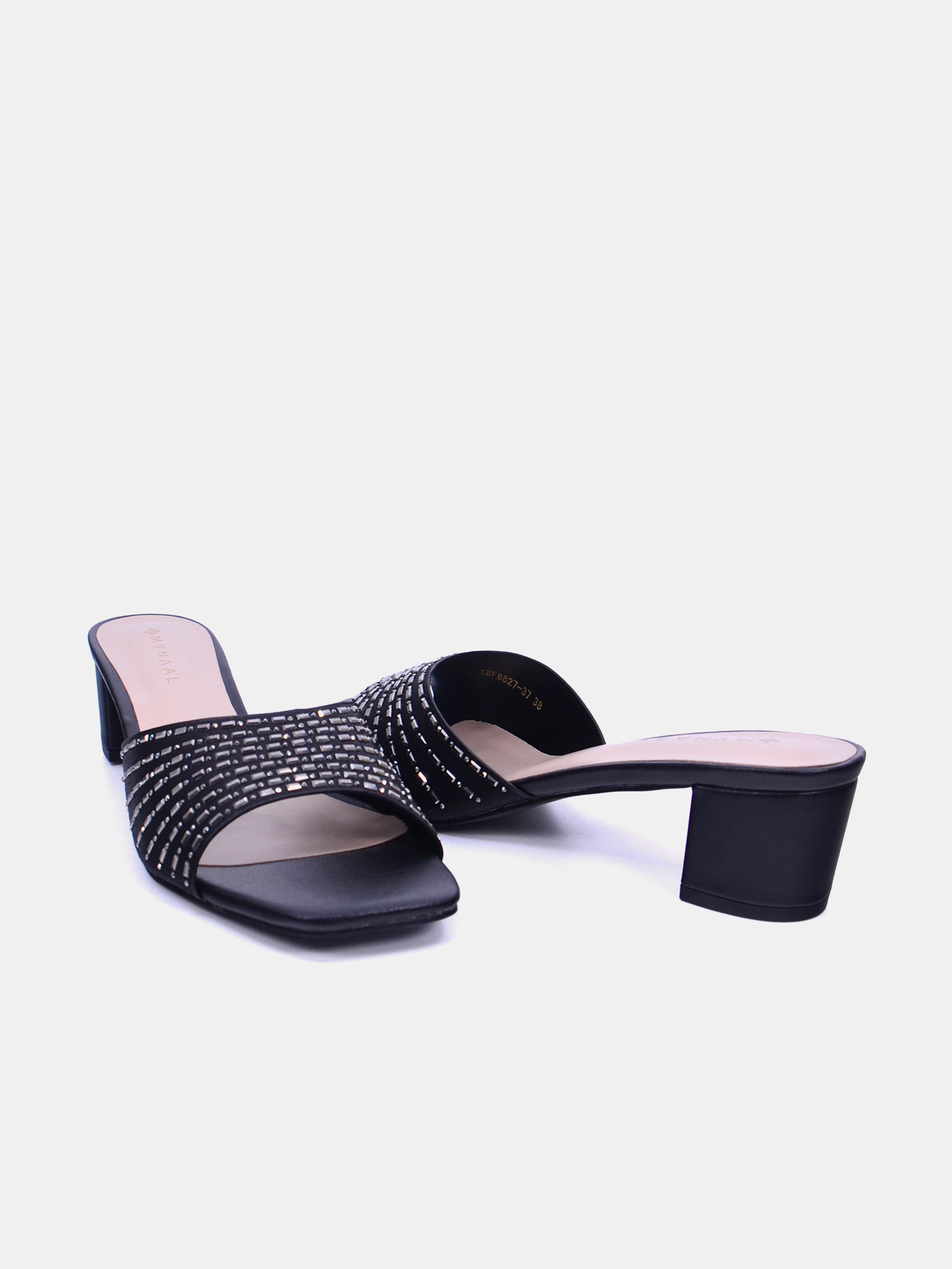 Mynaal Women's mid-heel sandal with embellishment-214RJ533-Black