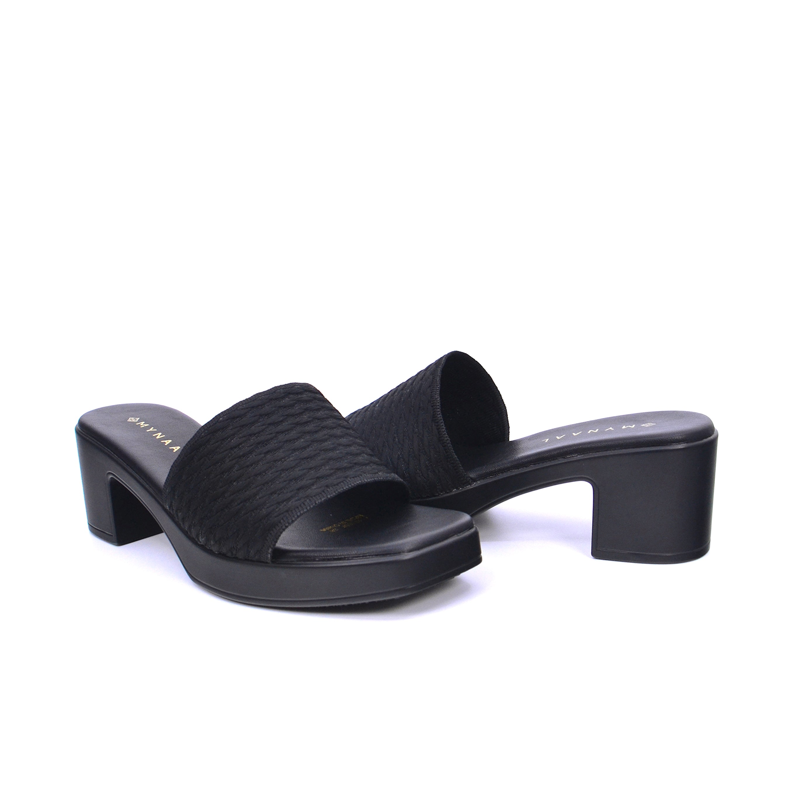 Mynaal Women's block-heel sandal with textured strap-414RJ607-Black